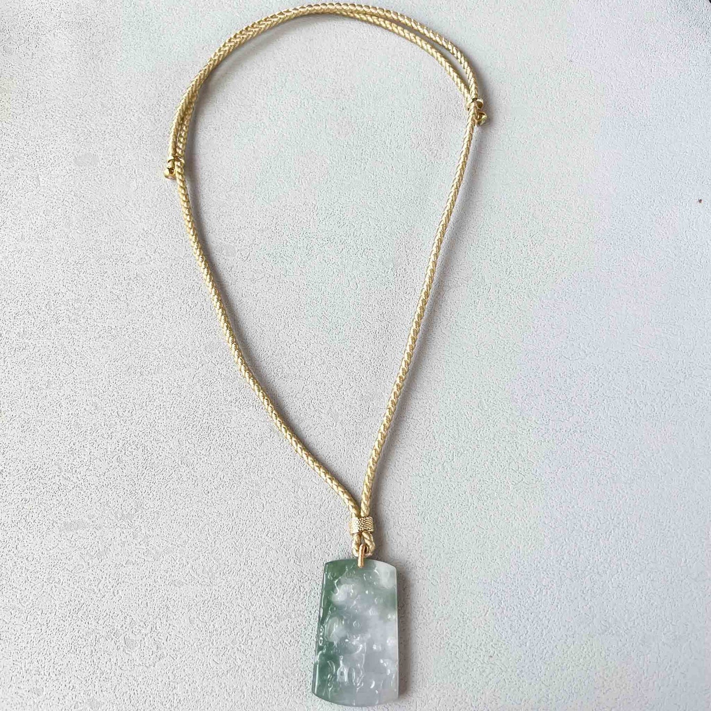 Green White Jadeite Jade Deers in Forest Hand Carved Pendant Necklace, YJ-1022-0064623