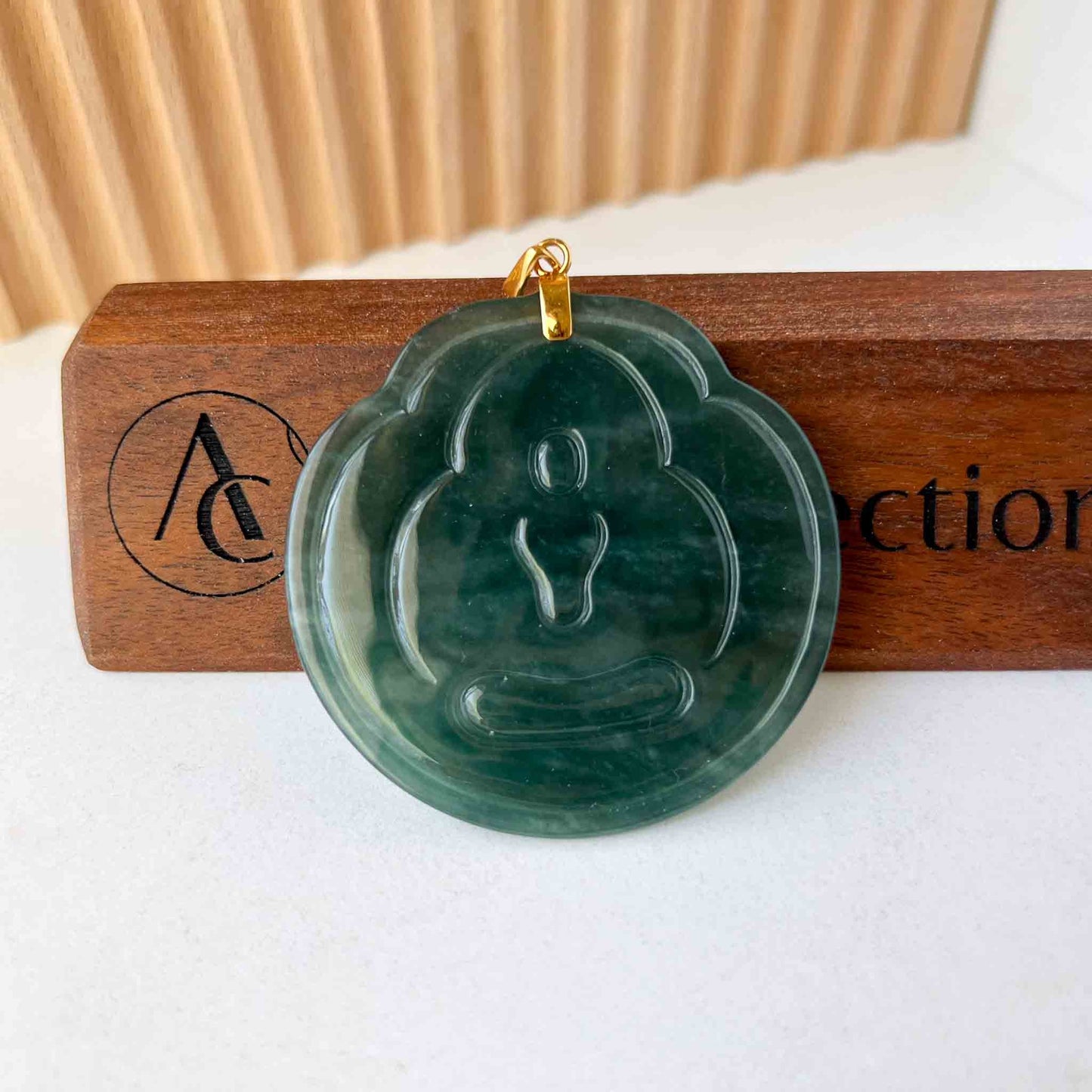 Jadeite Jade Mahasthamaprapta Buddha, Da Shi Zhi, Đại Thế Chí Bồ tát, 大势至菩萨, 18K Solid Gold Hand Carved Pendant, FCGZ-0422-0028193