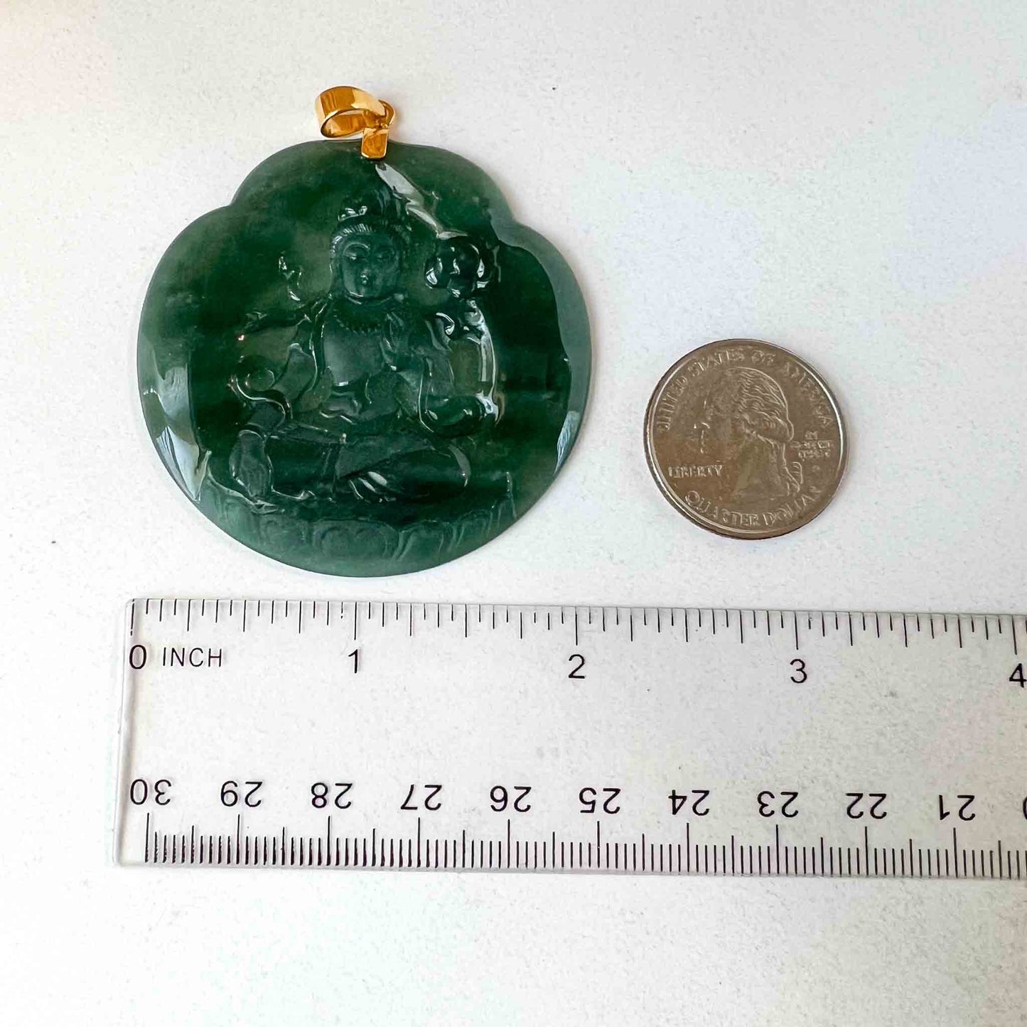 Jadeite Jade Mahasthamaprapta Buddha, Da Shi Zhi, Đại Thế Chí Bồ tát, 大势至菩萨, 18K Solid Gold Hand Carved Pendant, FCGZ-0422-0028193