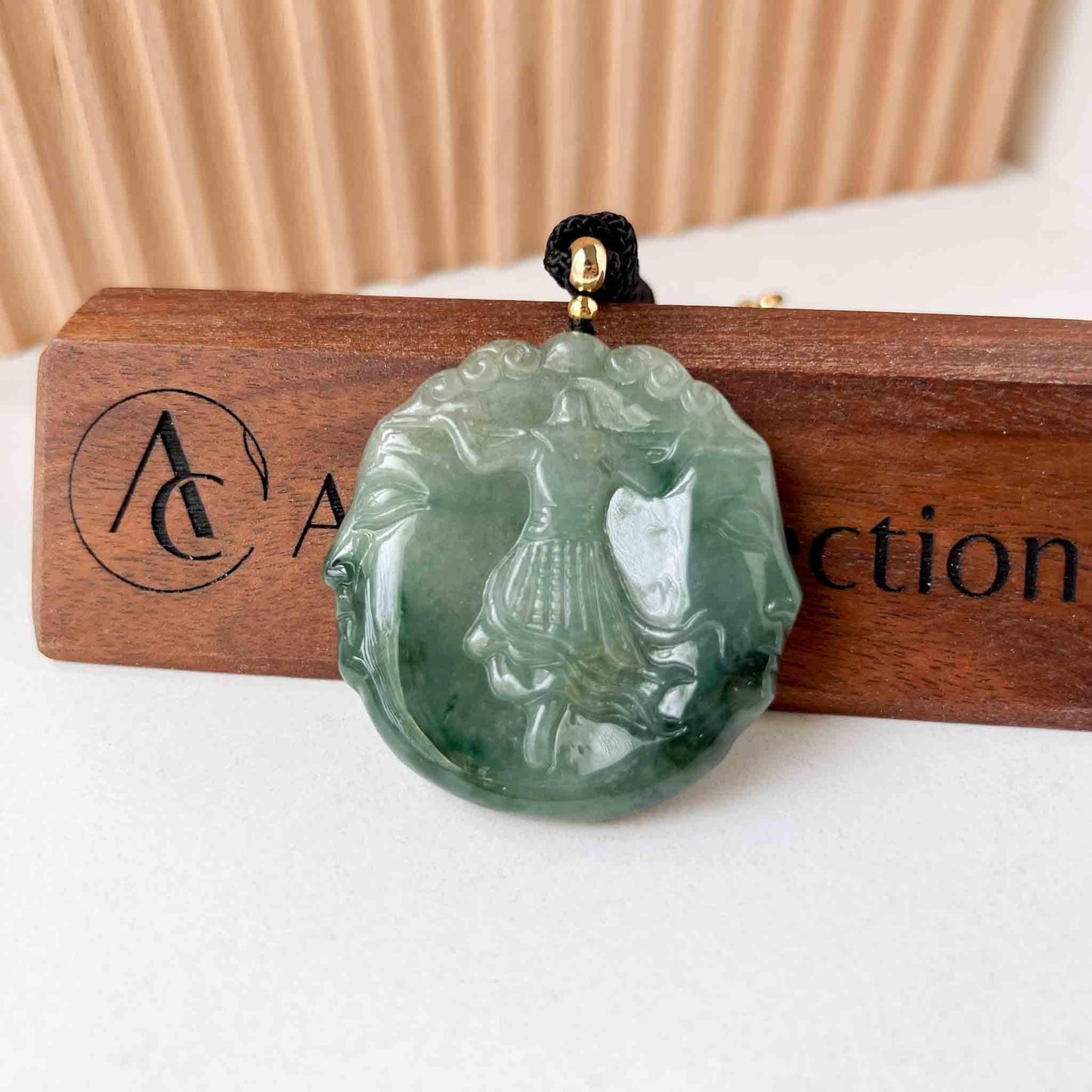 Jadeite Jade Monkey King, Sun Wu Kong, 孙悟空, Chinese Zodiac Carved Pendant Necklace, YJ-0522-0428826