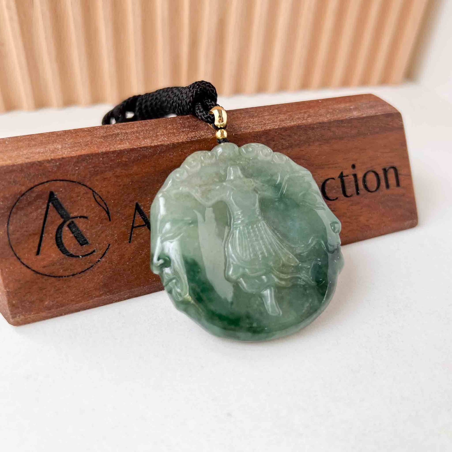 Jadeite Jade Monkey King, Sun Wu Kong, 孙悟空, Chinese Zodiac Carved Pendant Necklace, YJ-0522-0428826