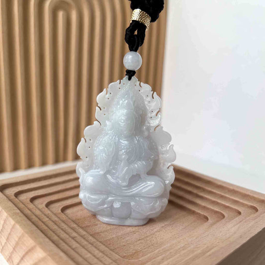 Jadeite Jade Guan Yin Avalokiteshvara Hand Carved Pendant Necklace, Quan Am, 观音, White Light Purple Jade Pendant, YGR-1022-1698553794