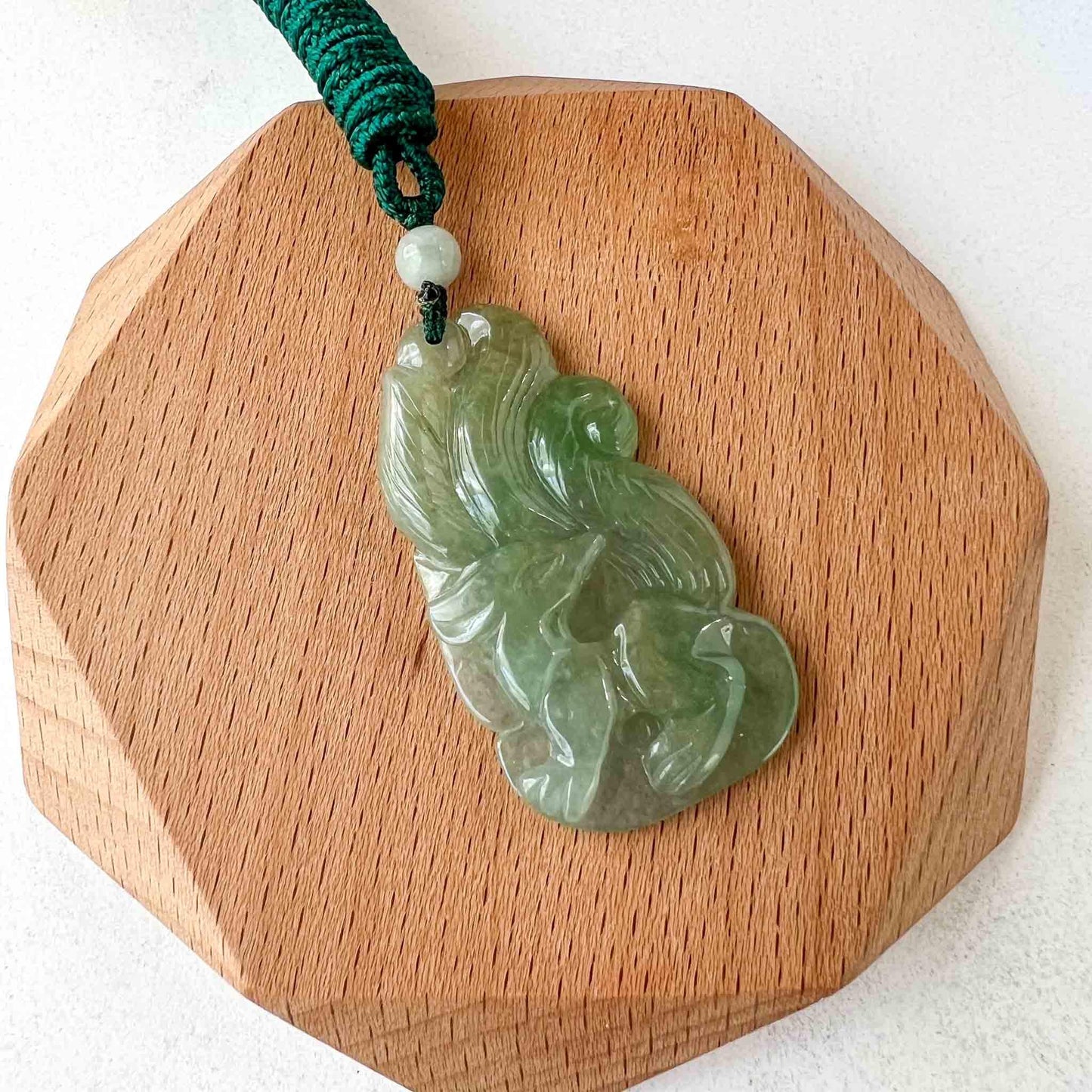 Nine 9 Tail Fox Jadeite Jade Green Hand Carved Pendant, YS-0523-1698983830