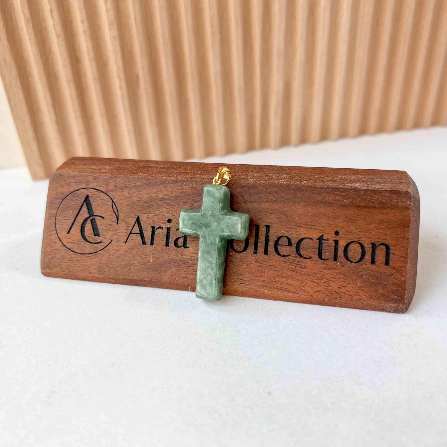 Green Jadeite Jade Cross with 18K Solid Gold Bail Carved Pendant, SHWQ-0823-1699507269