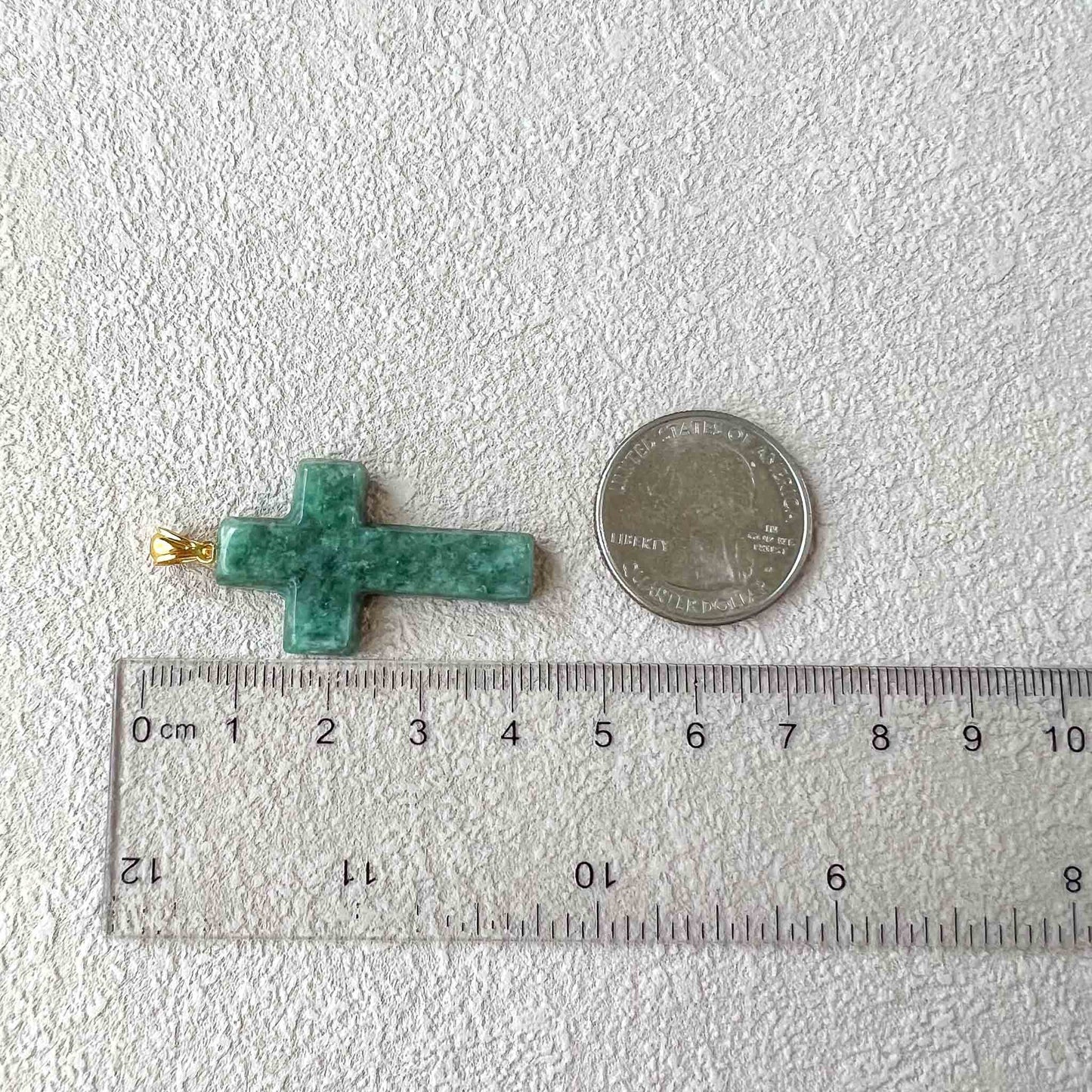 Green Jadeite Jade Cross with 18K Solid Gold Bail Carved Pendant, SHWQ-0823-1699507269