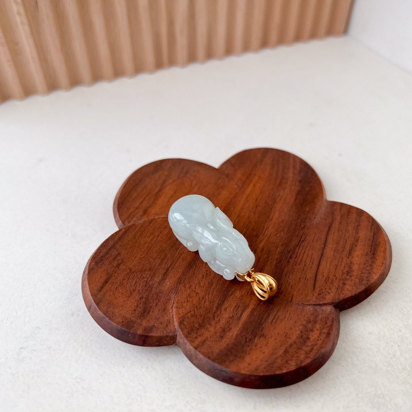 Light Green and White Ice Jadeite Jade Rabbit Pendant with 18K Solid Gold, 3-D Hand Carved Jade, YB-0223-1701235671