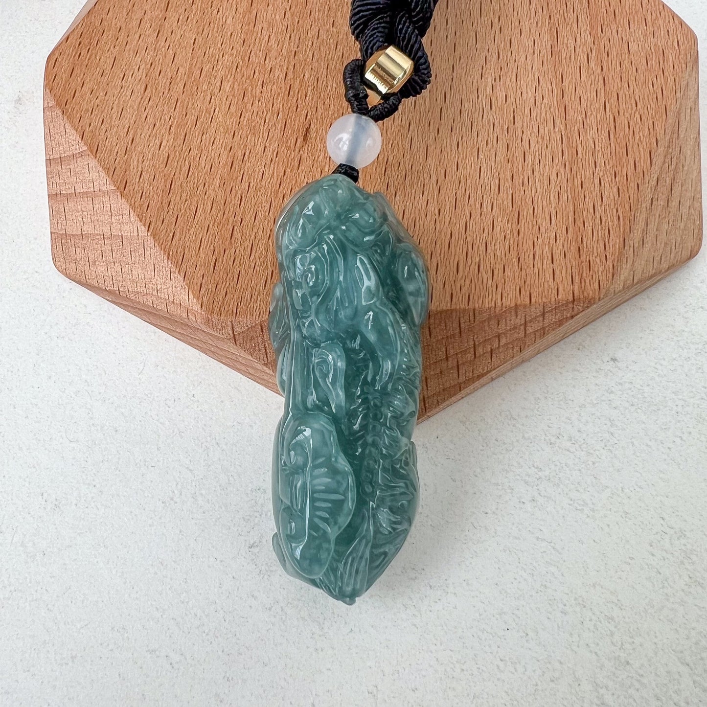 Blue Green Jadeite Jade, Dragon Pixiu Pi Xiu Dragon Chinese Carved Pendant, 貔貅, BGC-0323-0030744