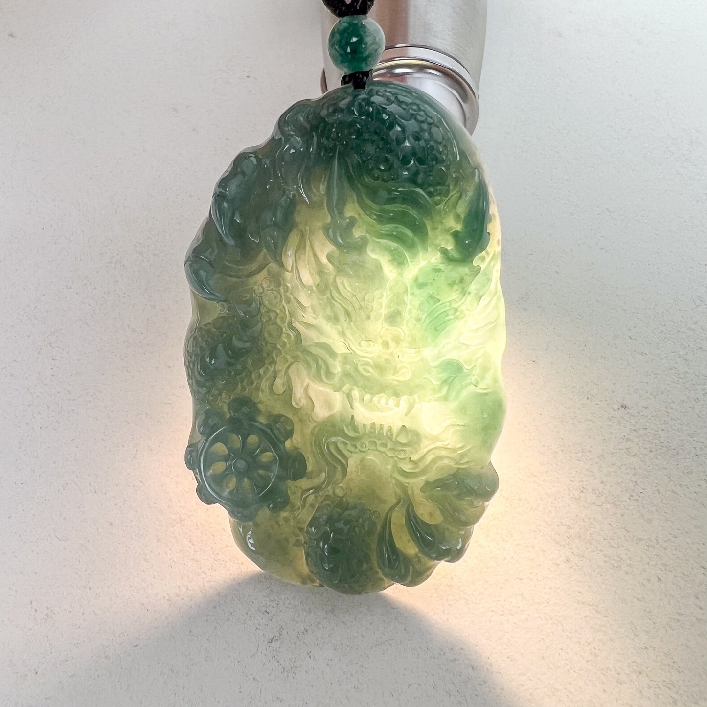 Green Jadeite Jade Dragon Chinese Zodiac Hand Carved Pendant Necklace, Green Blue Jade, XB-0423-0037988