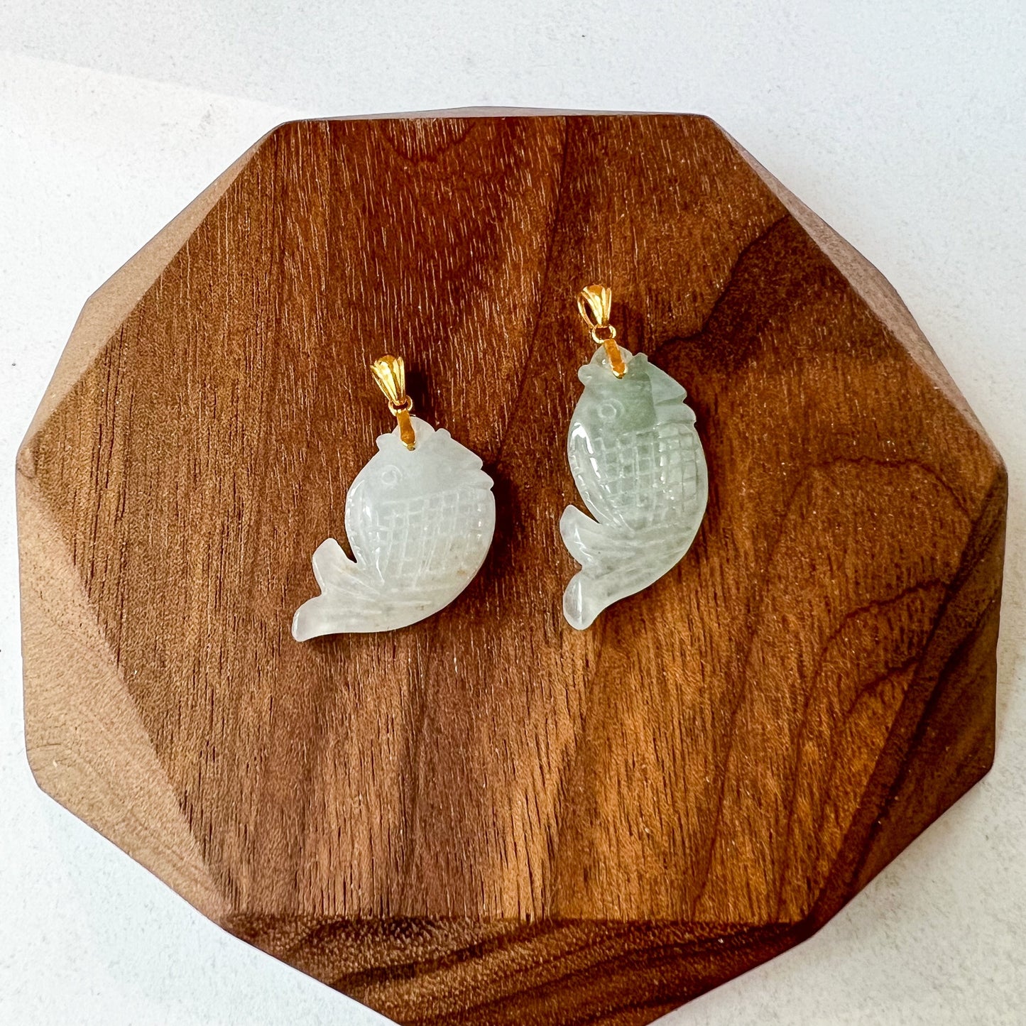 Jadeite Jade Small Translucent Fish Pendant with 18K Solid Gold Bail, SHWQ-0423-1700374598