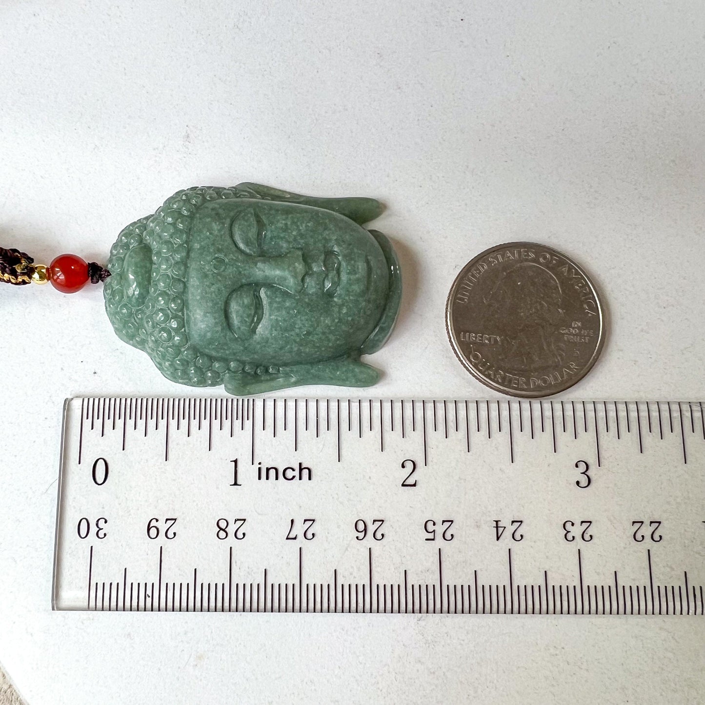 Jadeite Jade Buddha Head, Amida, Amitabha, Hand Carved Pendant, YJ-0922-0457198