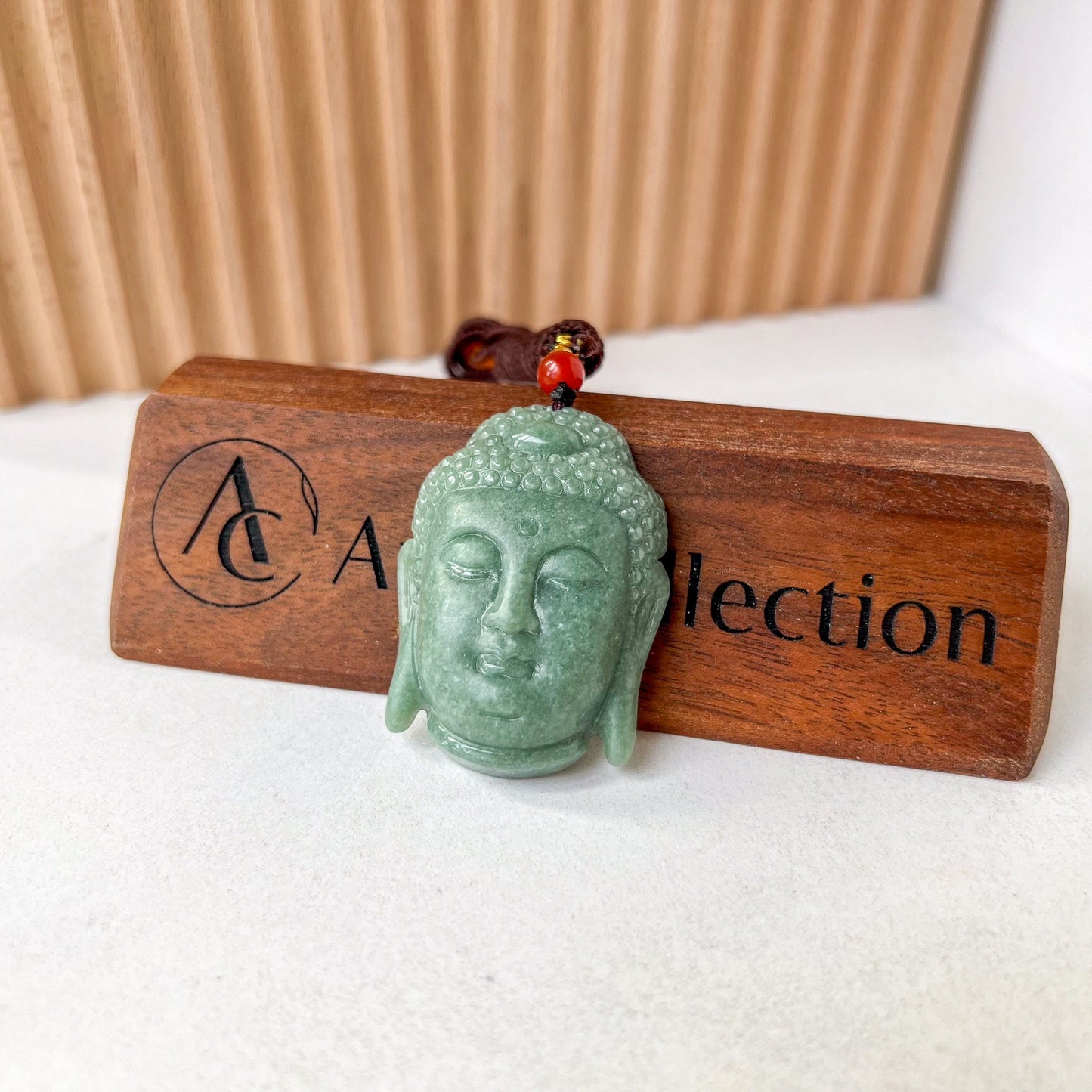 Jadeite Jade Buddha Head, Amida, Amitabha, Hand Carved Pendant, YJ-0922-0457198