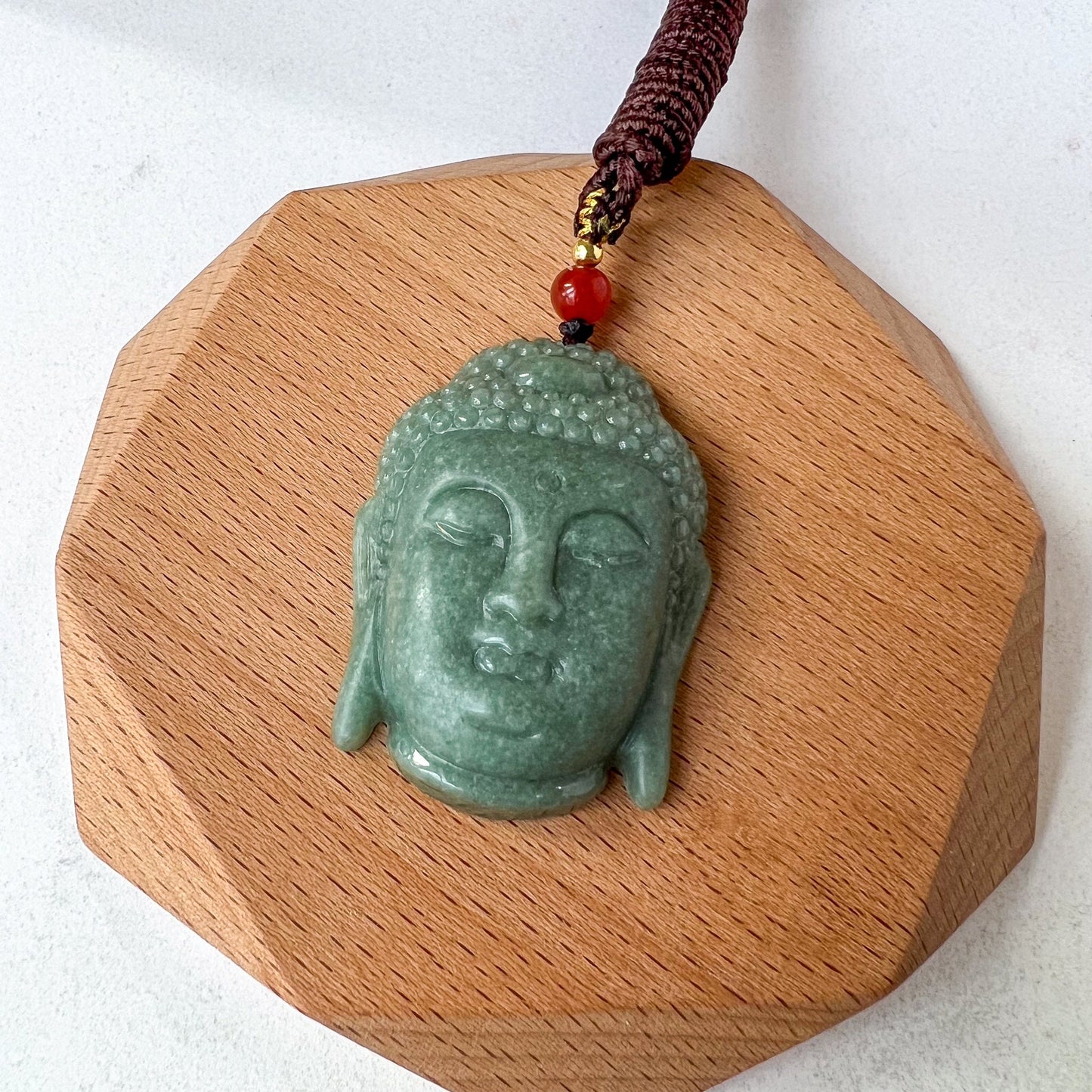 Jadeite Jade Buddha Head, Amida, Amitabha, Hand Carved Pendant, YJ-0922-0457198