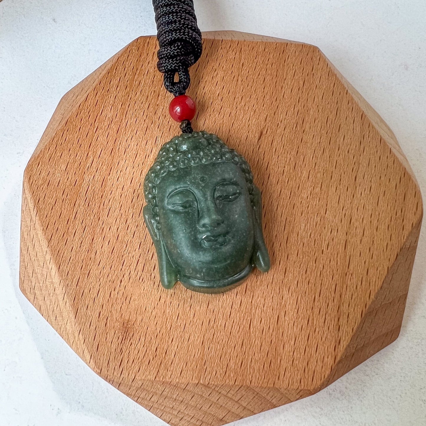 Green Jadeite Jade Buddha Head, Amida, Amitabha, Hand Carved Pendant, YJ-0822-0464220