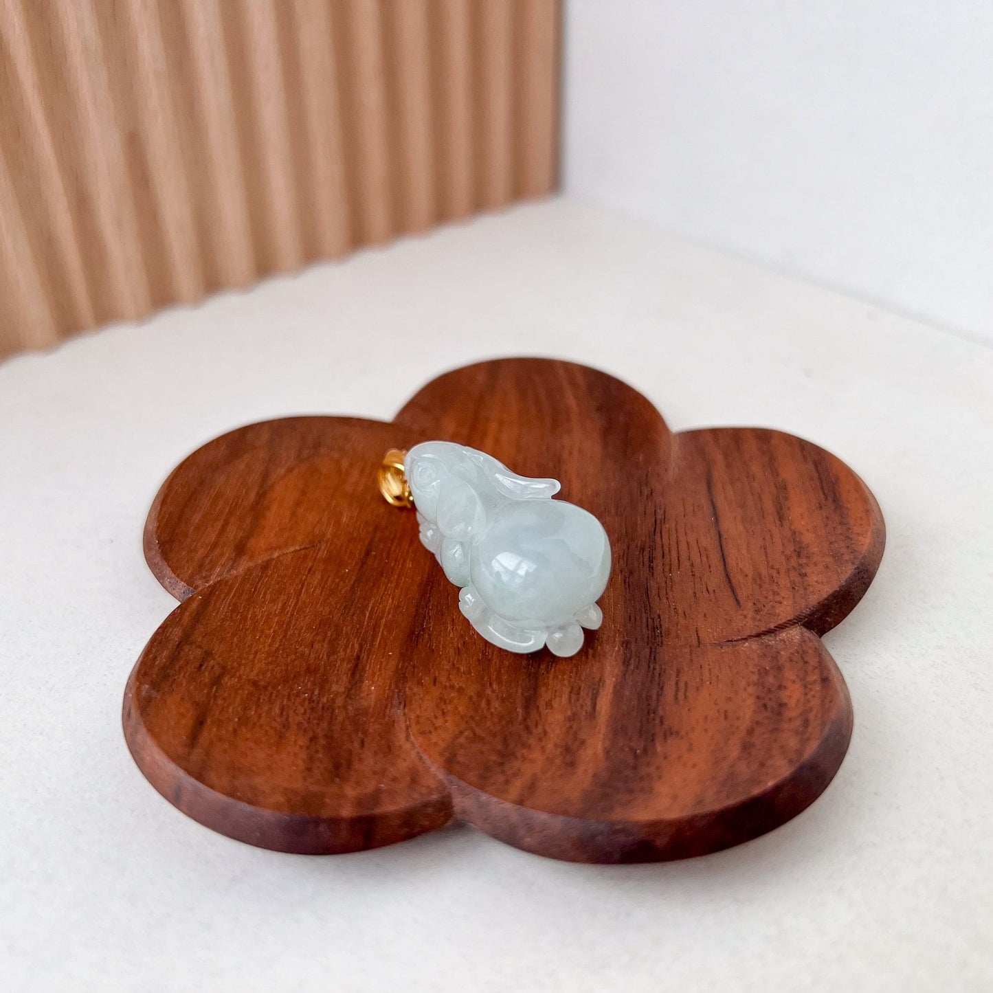 Light Green and White Ice Jadeite Jade Rabbit Pendant with 18K Solid Gold, 3-D Hand Carved Jade, YB-0223-1701235671