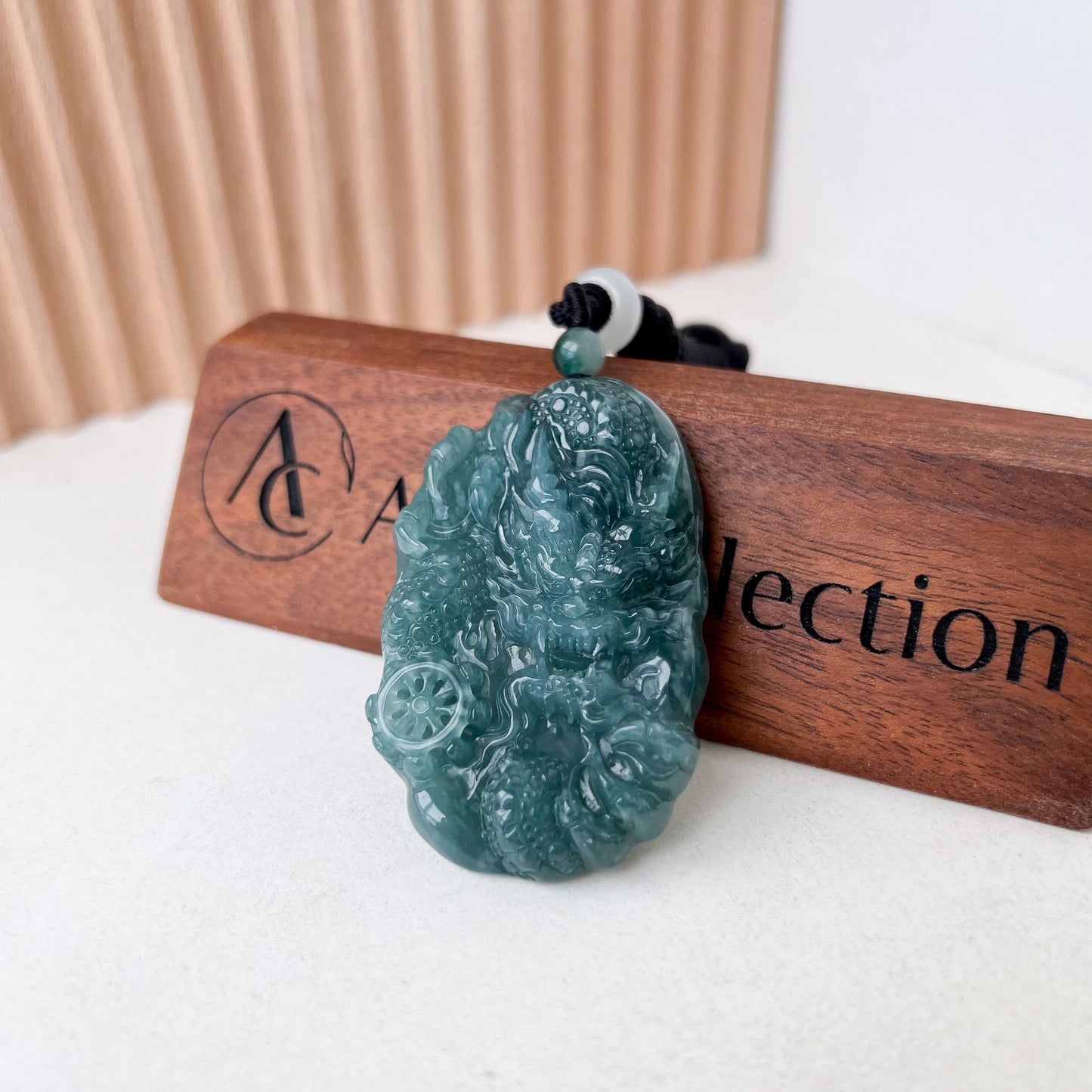 Green Jadeite Jade Dragon Chinese Zodiac Hand Carved Pendant Necklace, Green Blue Jade, XB-0423-0037988