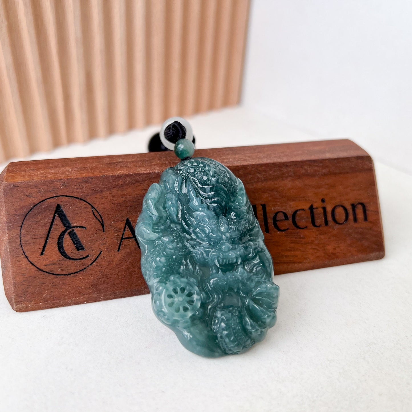 Green Jadeite Jade Dragon Chinese Zodiac Hand Carved Pendant Necklace, Green Blue Jade, XB-0423-0037988
