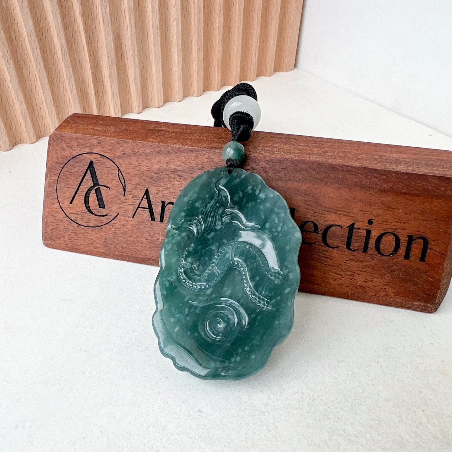 Green Jadeite Jade Dragon Chinese Zodiac Hand Carved Pendant Necklace, Green Blue Jade, XB-0423-0037988