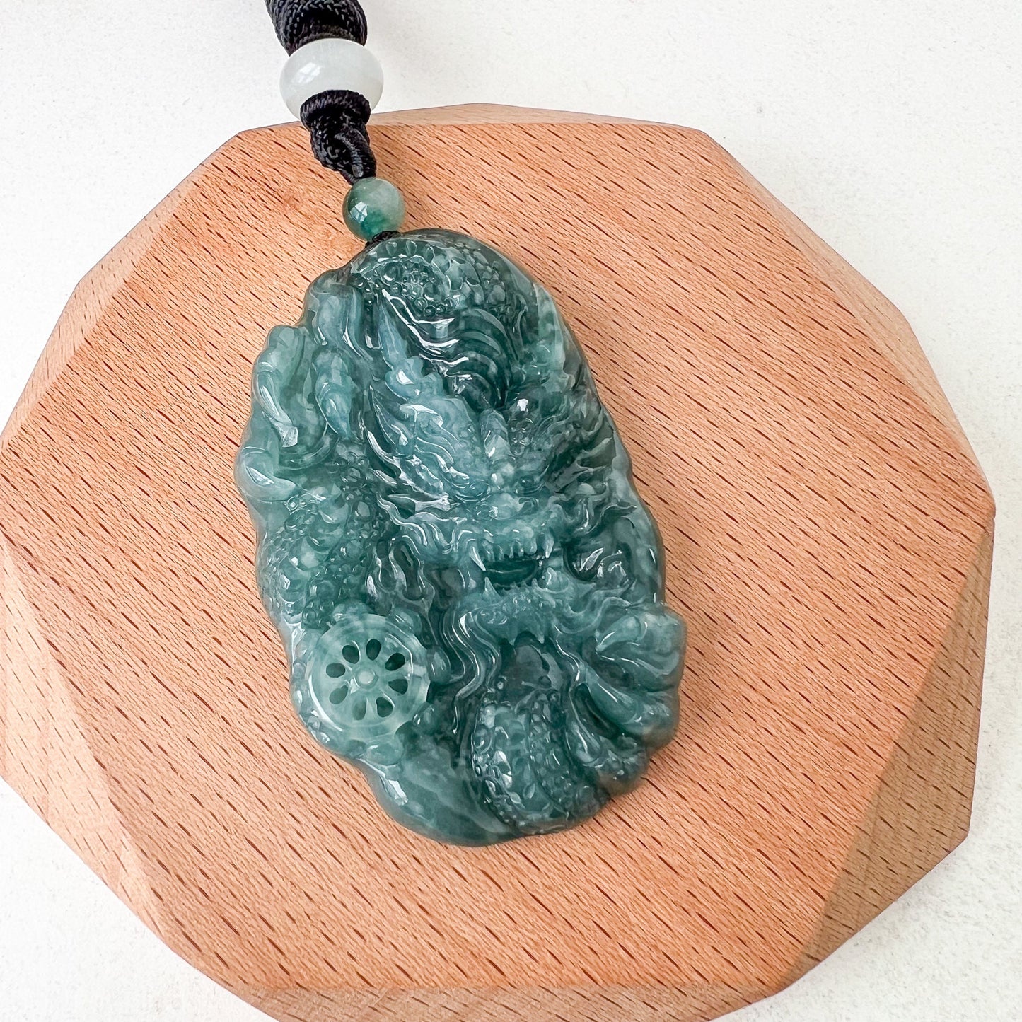 Green Jadeite Jade Dragon Chinese Zodiac Hand Carved Pendant Necklace, Green Blue Jade, XB-0423-0037988