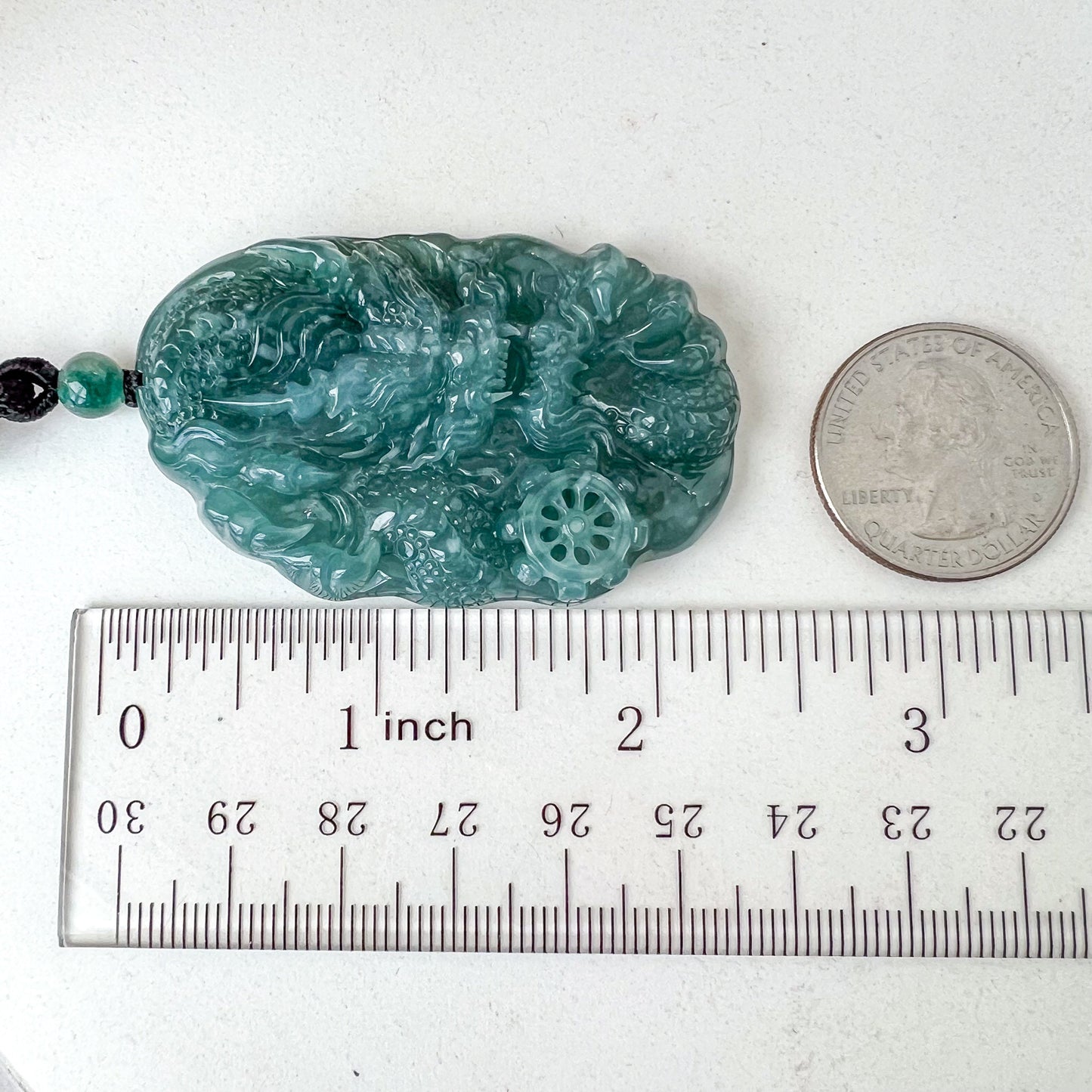 Green Jadeite Jade Dragon Chinese Zodiac Hand Carved Pendant Necklace, Green Blue Jade, XB-0423-0037988