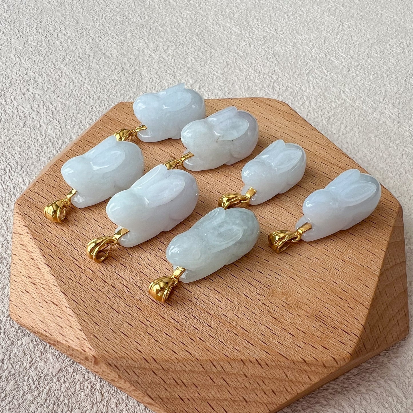 Jadeite Jade Rabbit Pendant with 18K Solid Gold, Set 3, SHWQ-0423-1704949575
