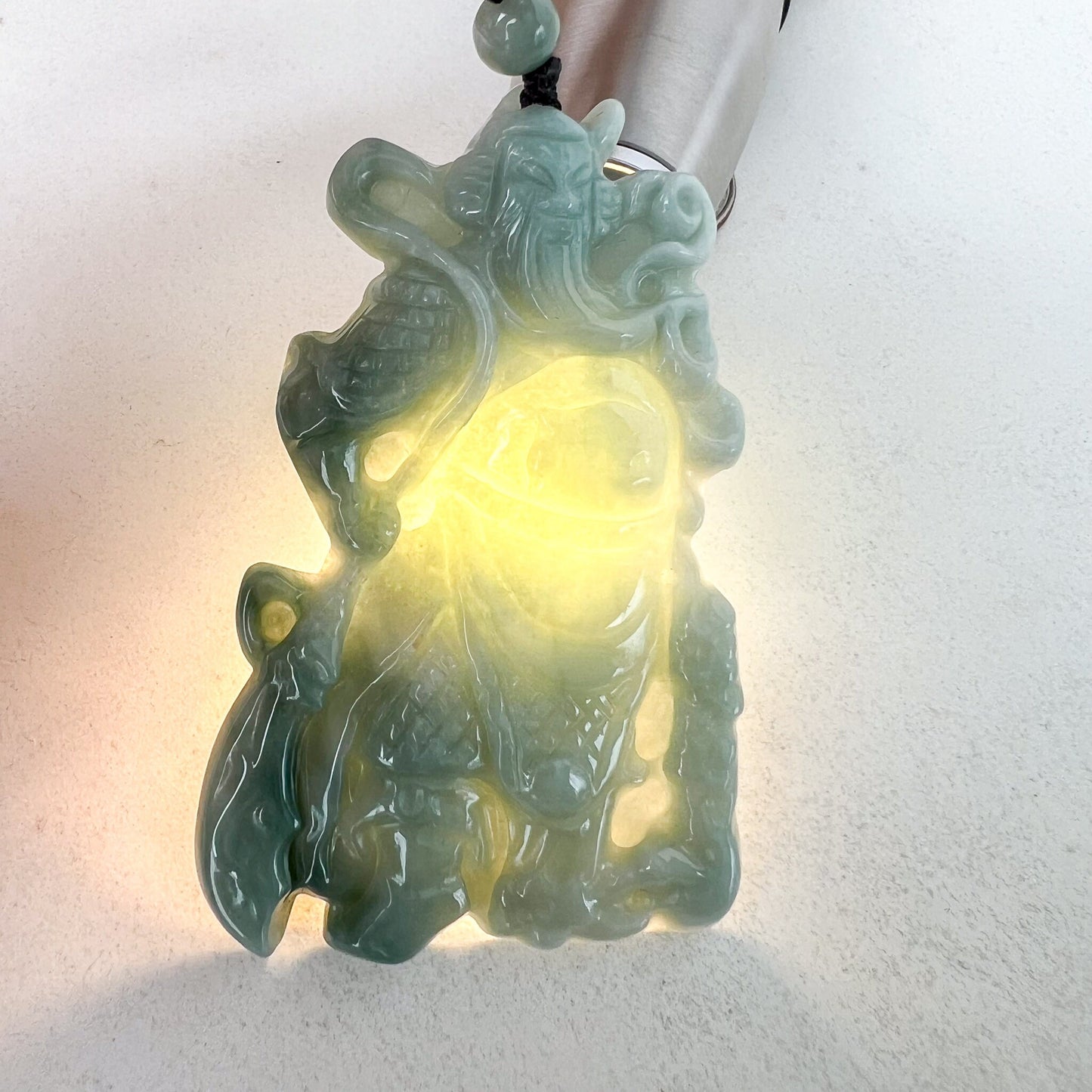 Large Green Jadeite Jade Guan Yu Guan Gong Carved Pendant Necklace, BGC-0323-0038452