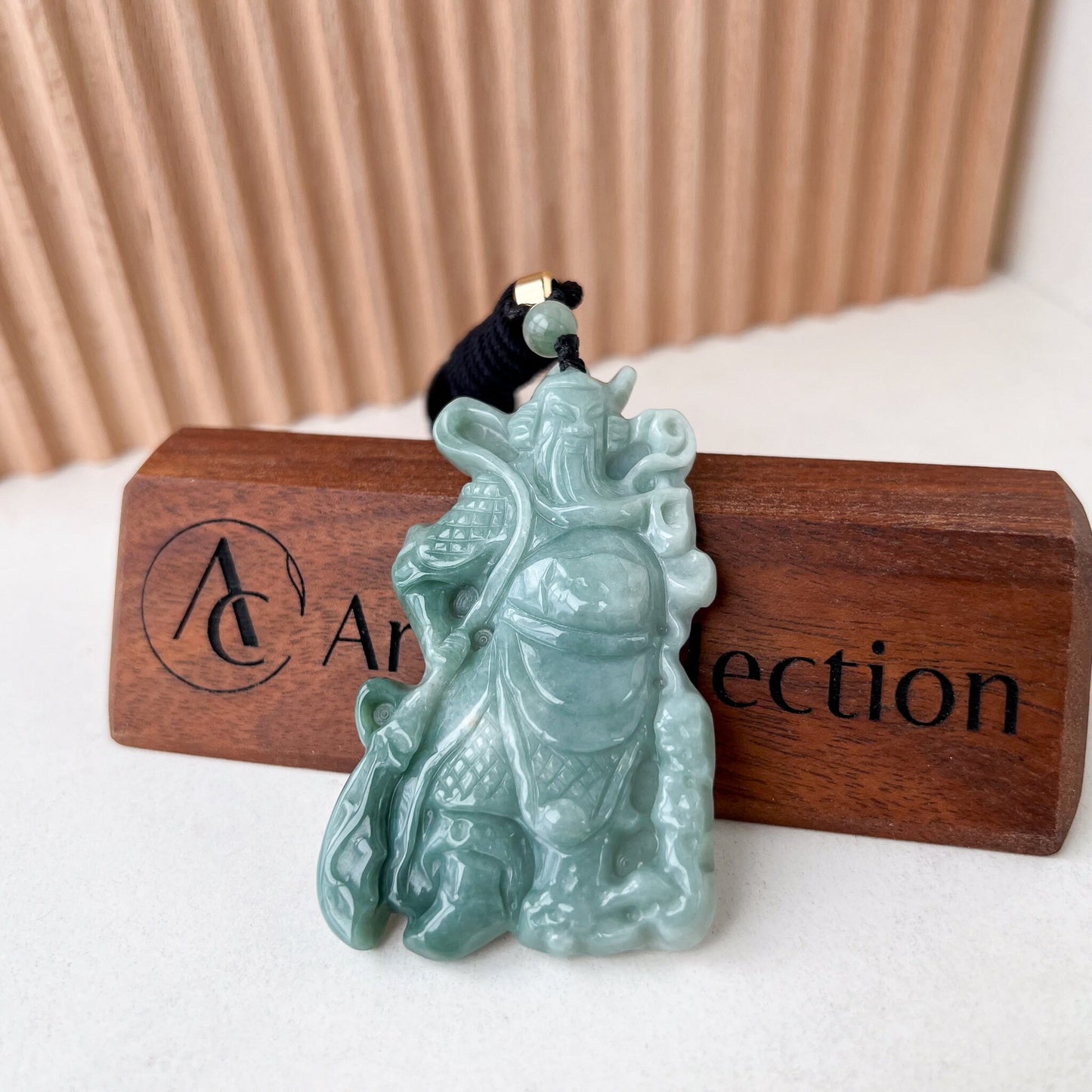 Large Green Jadeite Jade Guan Yu Guan Gong Carved Pendant Necklace, BGC-0323-0038452