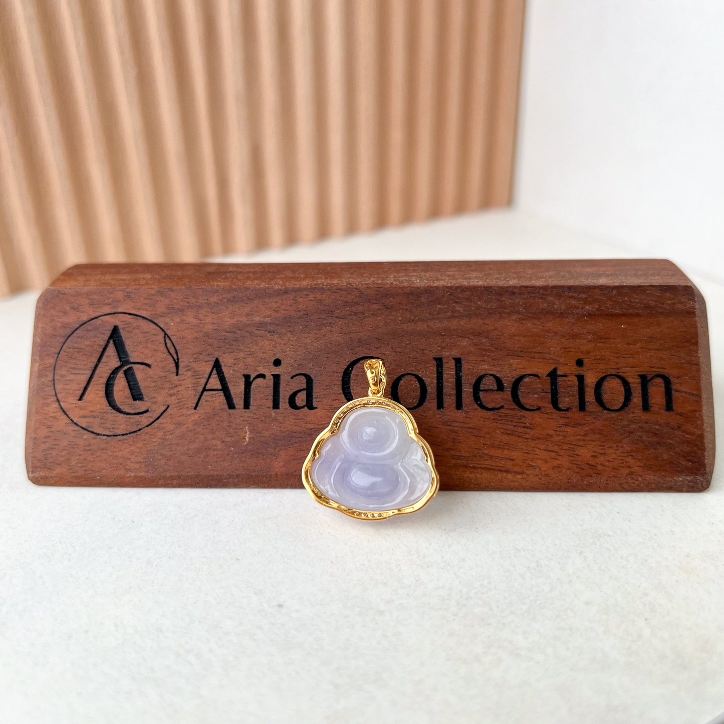 Purple Lavender Jadeite Jade Happy Buddha Carved Pendant with 18k Solid Gold, NY-0723-1705470502