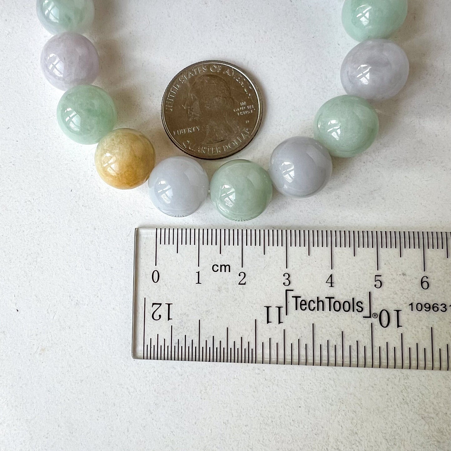 13.5 mm Jadeite Jade Light Lavender Purple and Green Yellow Bracelet, YGR-0223-1705612732
