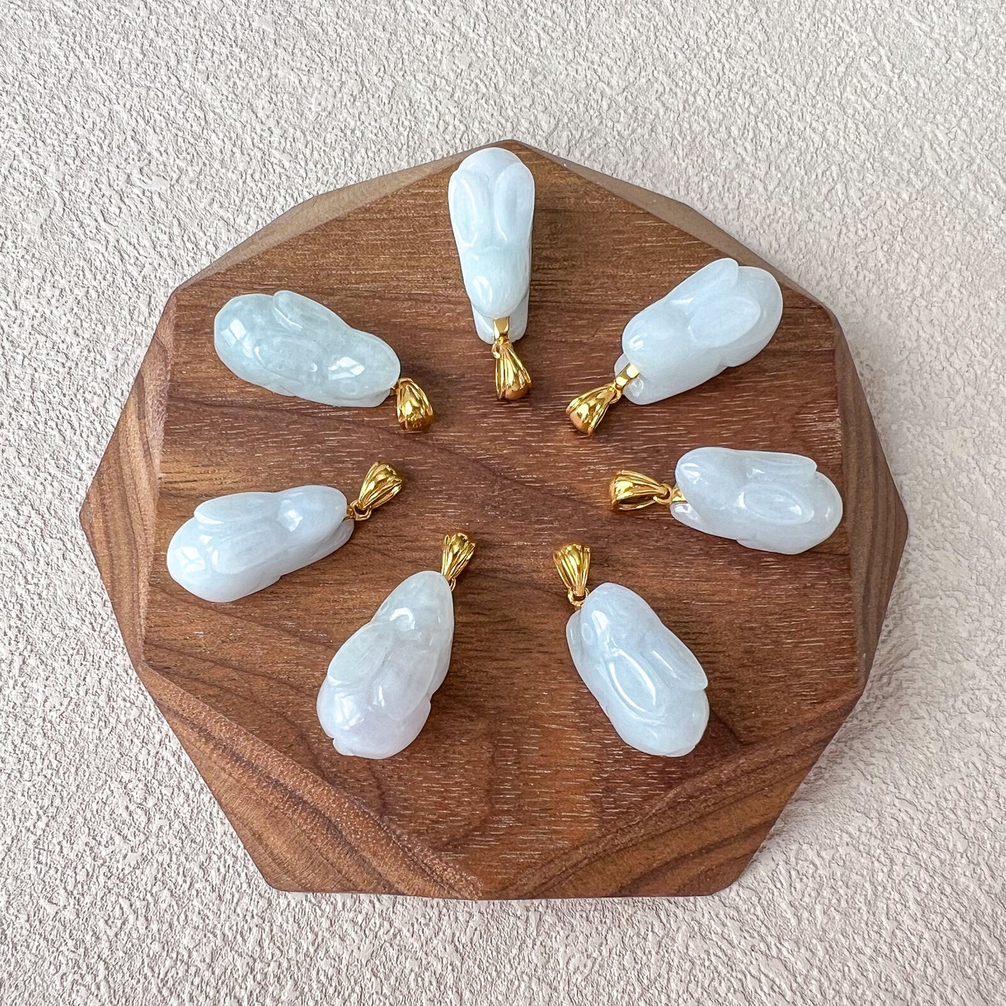 Jadeite Jade Rabbit Pendant with 18K Solid Gold, Set 3, SHWQ-0423-1704949575