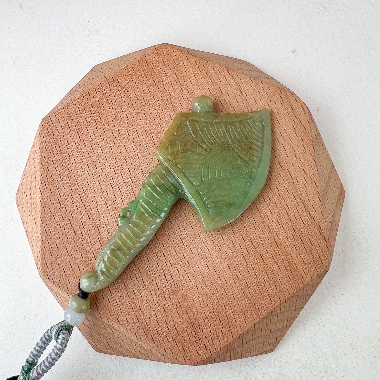 Ax Hatchet Pendant Jadeite Jade Green Hand Carved Pendant Necklace, WMC-0223-0002971