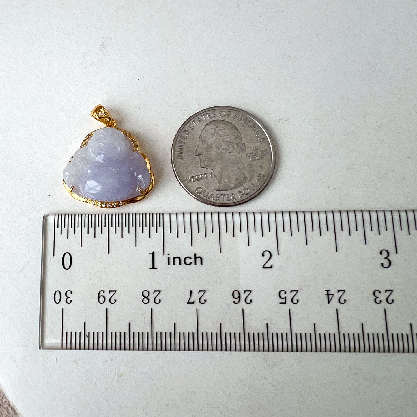 Purple Lavender Jadeite Jade Happy Buddha Carved Pendant with 18k Solid Gold, NY-0723-1705470502