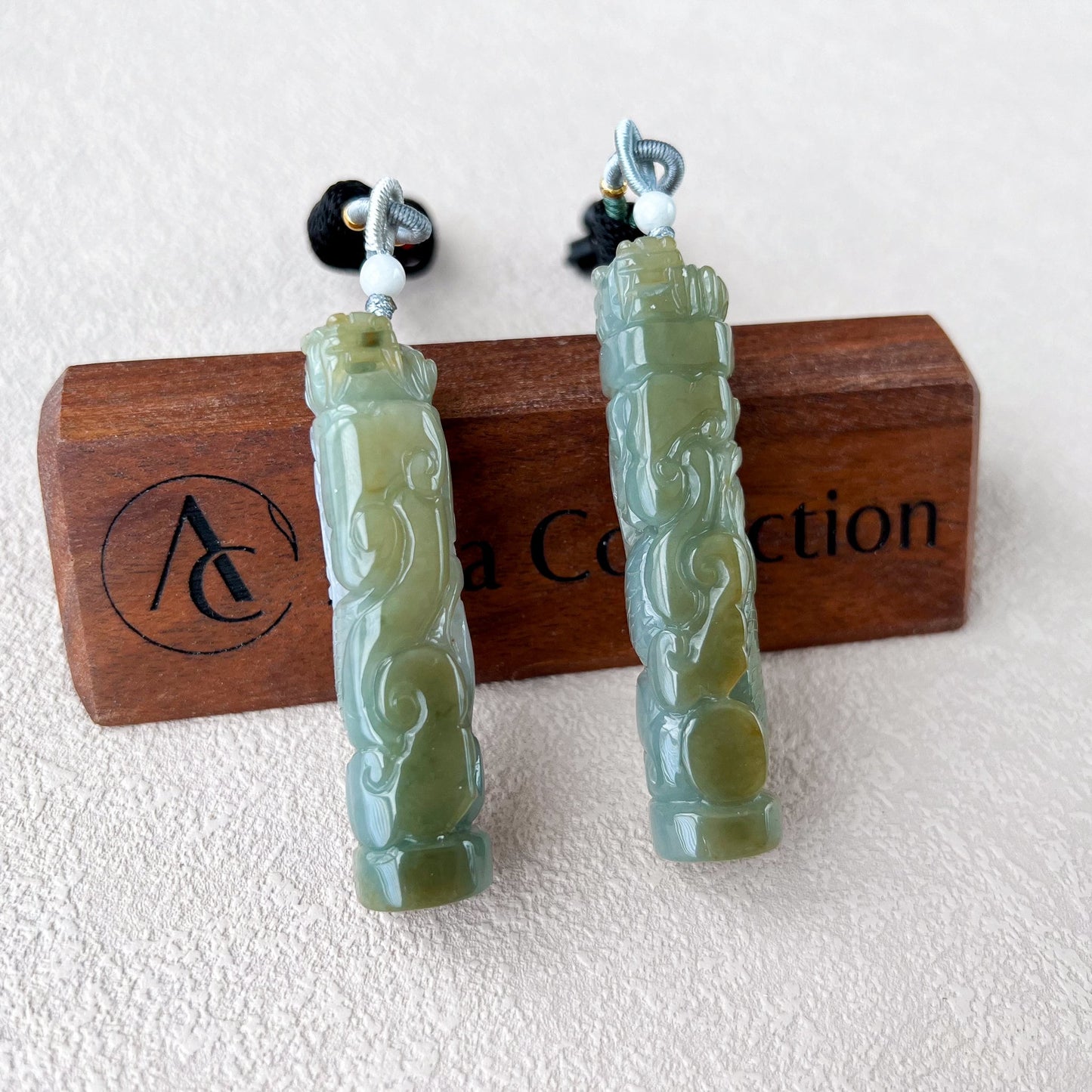 Green Jadeite Jade Dragon Pillar Column Chinese Zodiac Hand Carved Pendant Necklace, YS-1122-1706899490