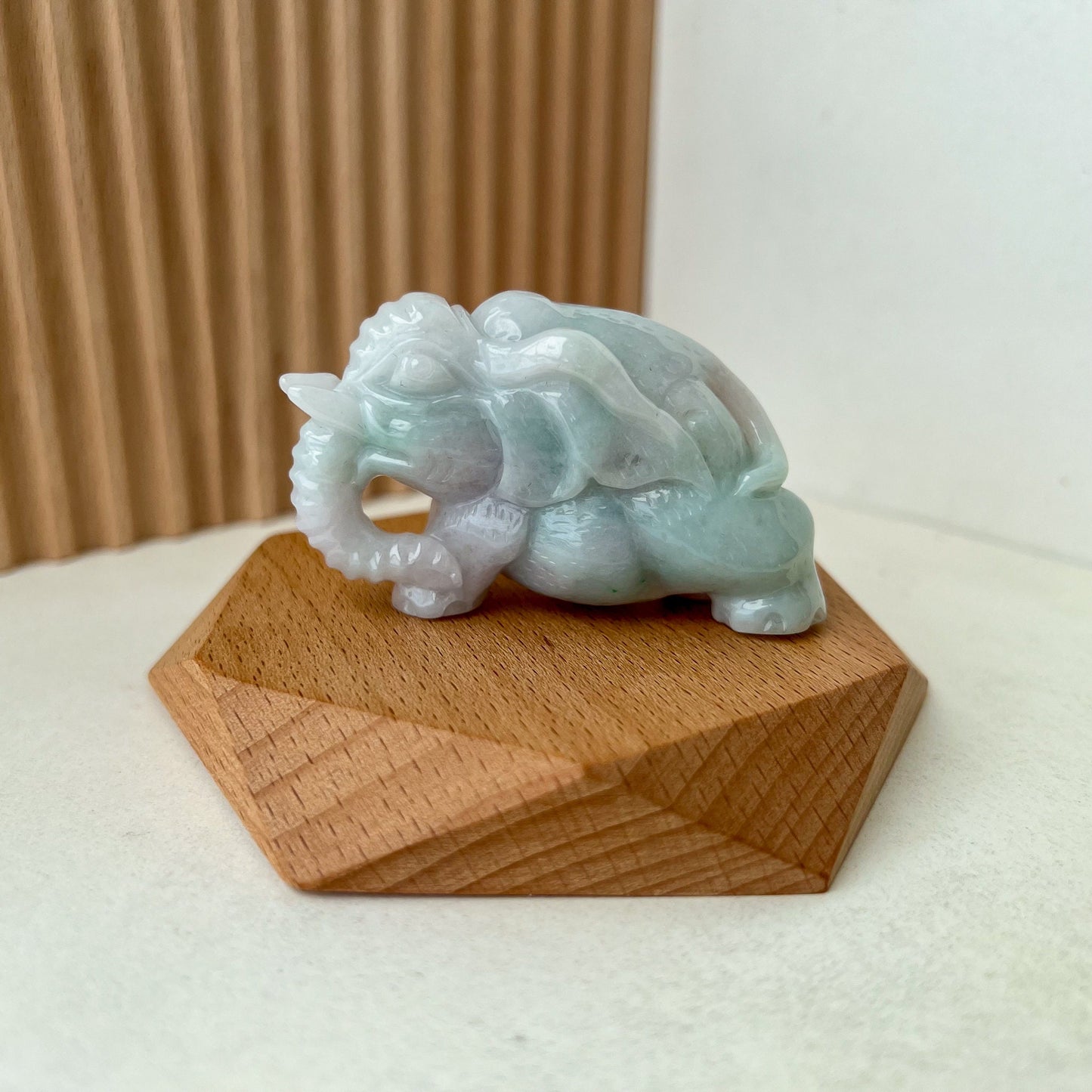 Hand Carved Jade Elephant, Light Green and Purple Jadeite Jade Statue Figurine, YGR-0233-1706936791