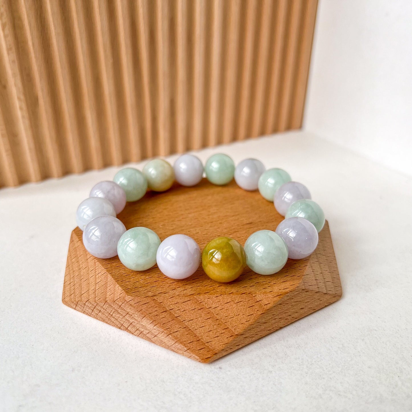 13.5 mm Jadeite Jade Light Lavender Purple and Green Yellow Bracelet, YGR-0223-1705612732