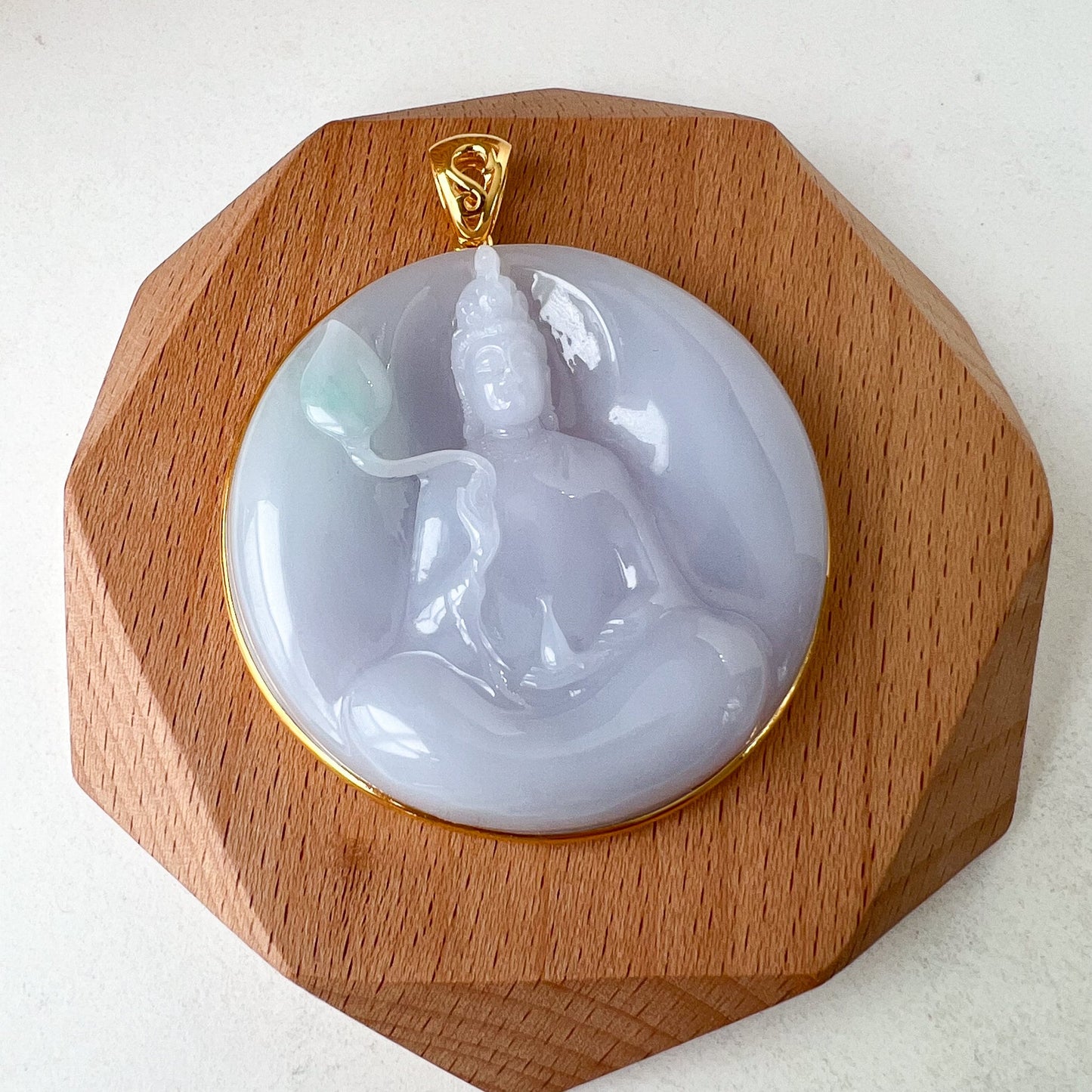 Bodhisattva's Blessing Pendant, Guan Yin Lavender Jade Pendant with 18K Gold, 观音, Lady Buddha, YGR-0223-1705692652