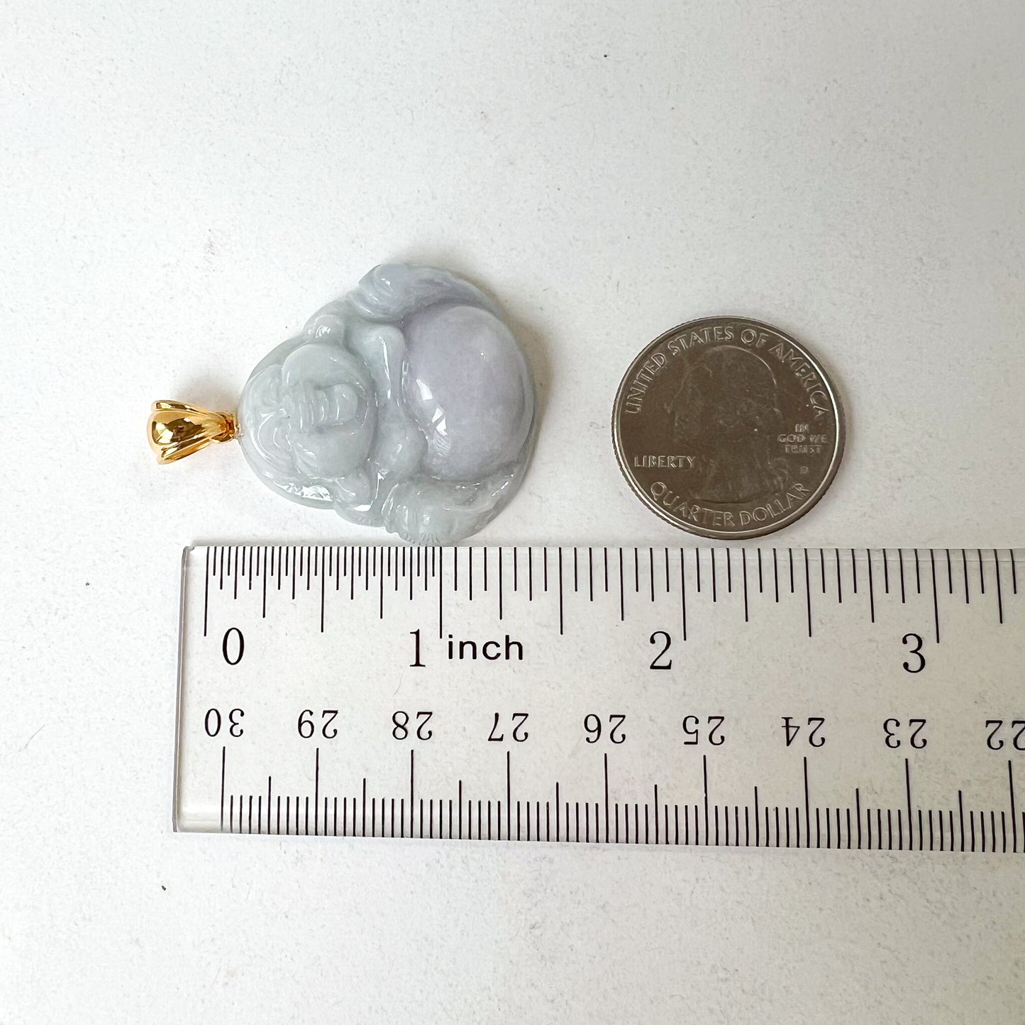 Purple Lavender Jadeite Jade Happy Buddha Carved Pendant with 18k Solid Gold Bail, YGR-0823-1706498689