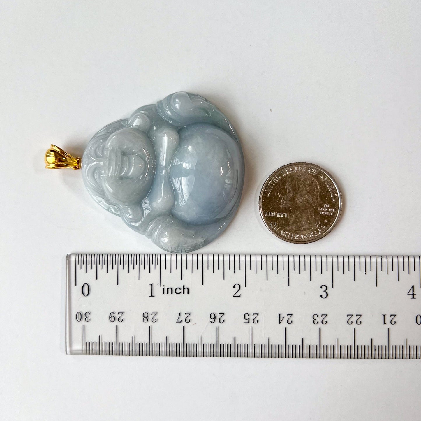 Purple Lavender Jadeite Jade Large Happy Buddha Carved Pendant with 18k Solid Gold Bail, YGR-0823-1706499519