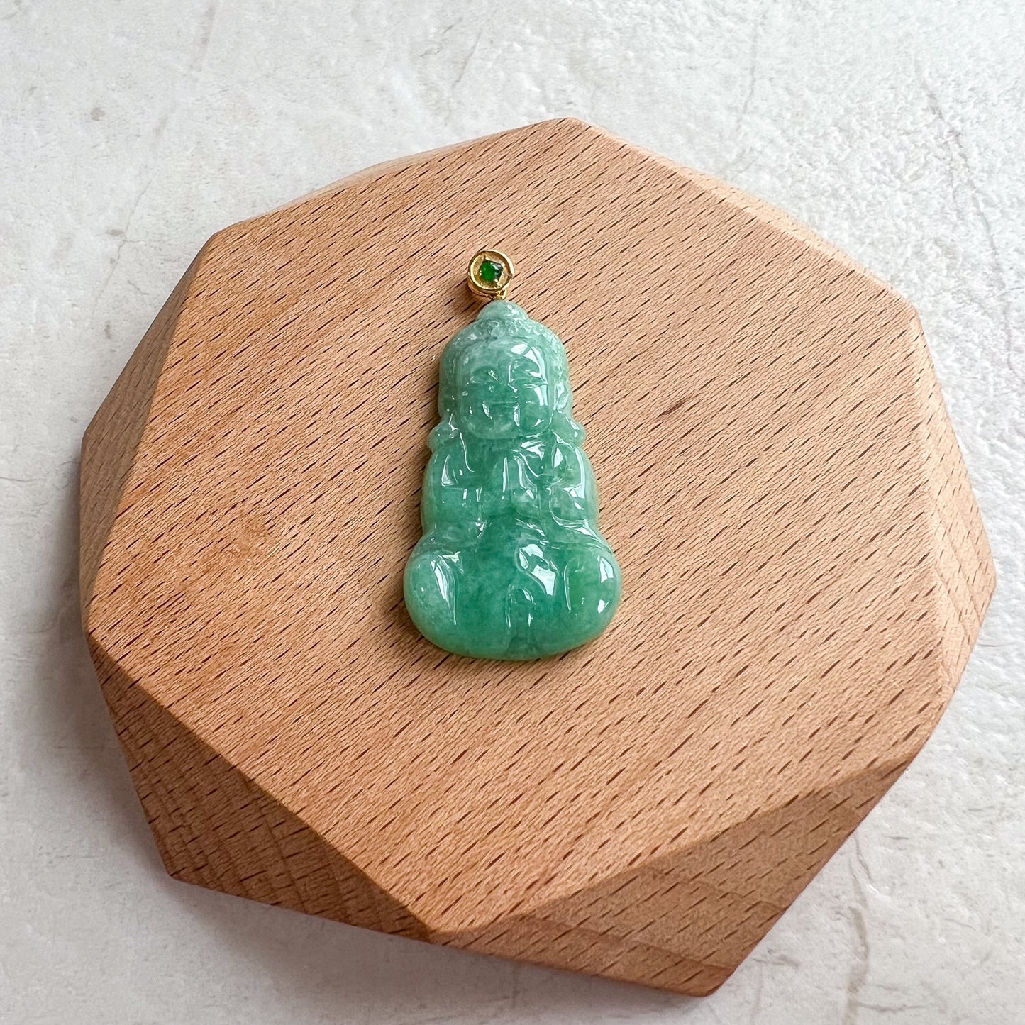 Green Baby Buddha with 18K Gold Bail, Jadeite Jade Carved Pendant, SHWQ-1123-1706502170