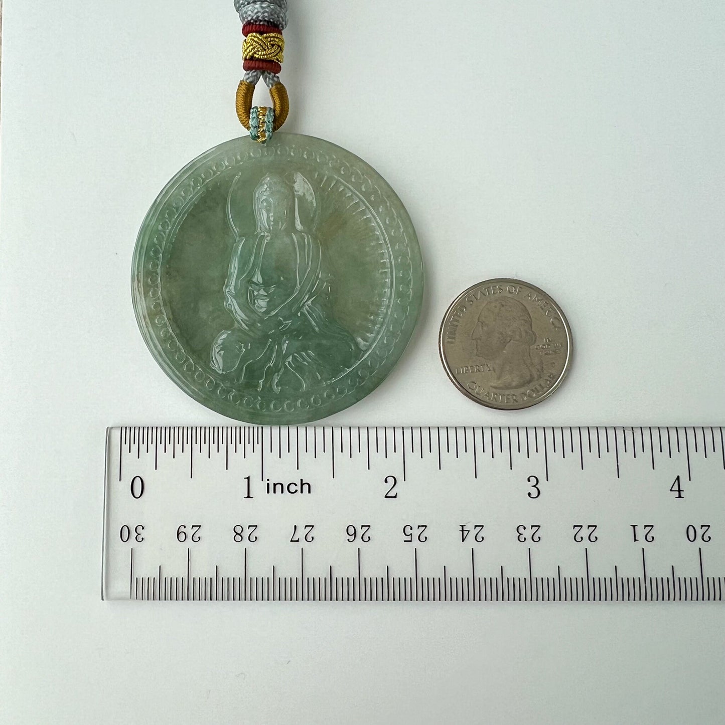 Jadeite Jade Vairocana Buddha, Đại Nhật Như Lai, 大日如来, Green Hand Carved Jade Pendant, YJ-1022-0068826