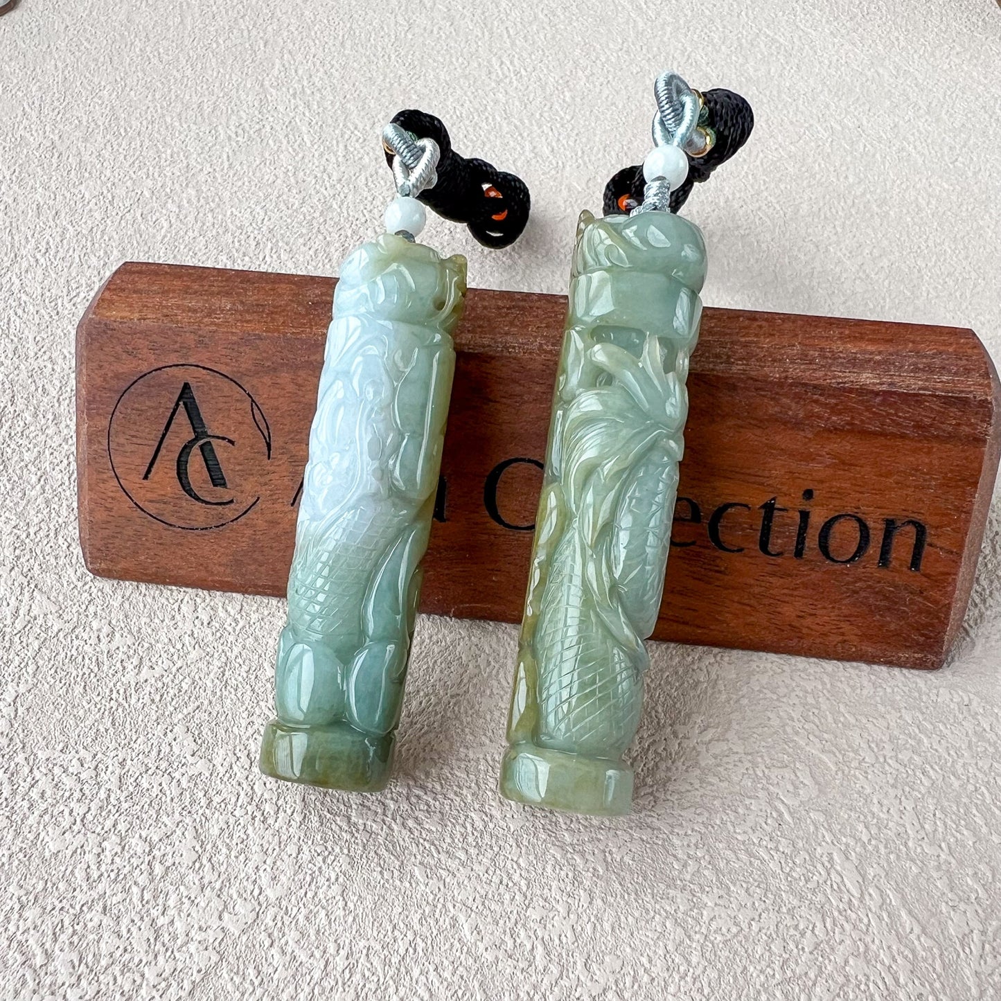 Green Jadeite Jade Dragon Pillar Column Chinese Zodiac Hand Carved Pendant Necklace, YS-1122-1706899490
