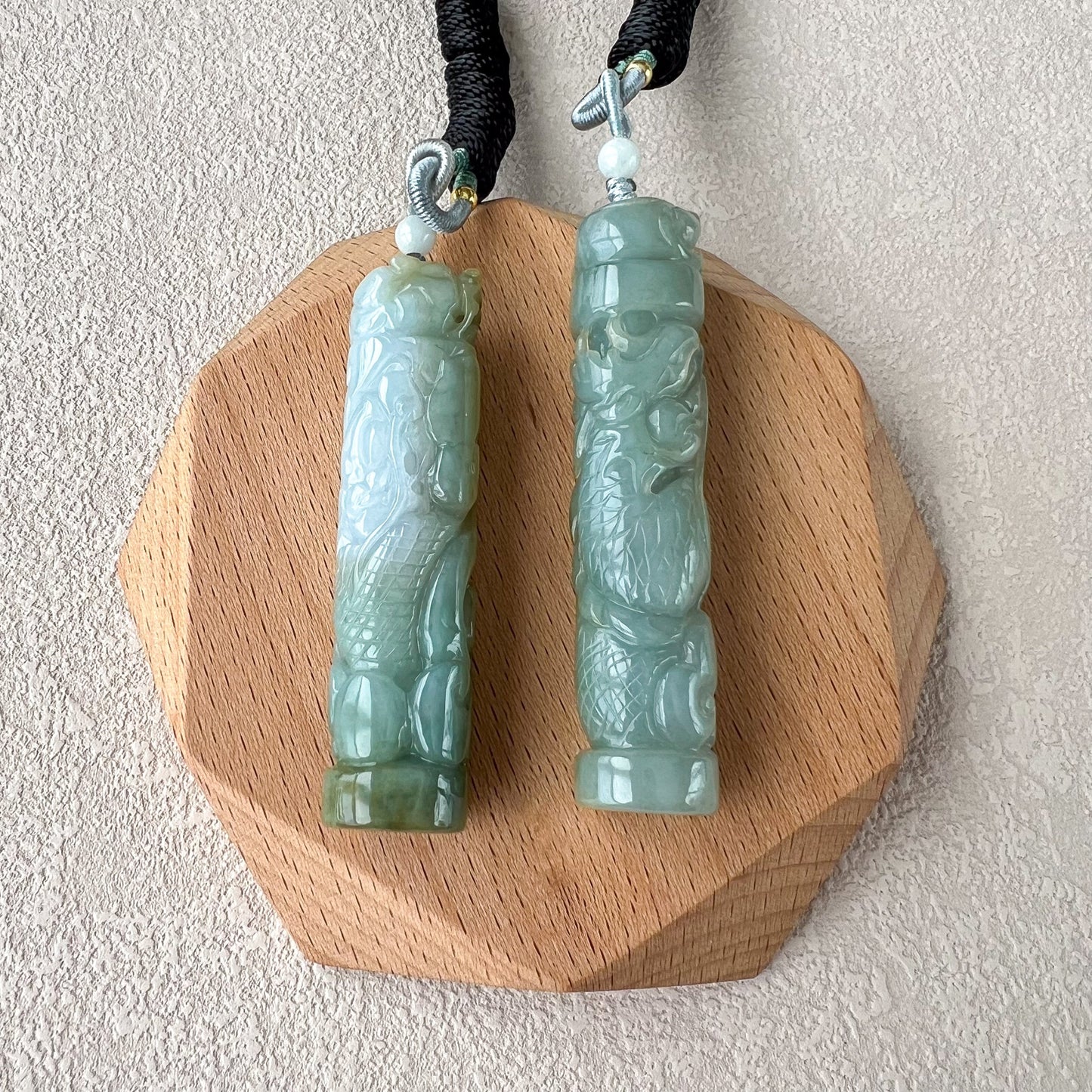 Green Jadeite Jade Dragon Pillar Column Chinese Zodiac Hand Carved Pendant Necklace, YS-1122-1706899490