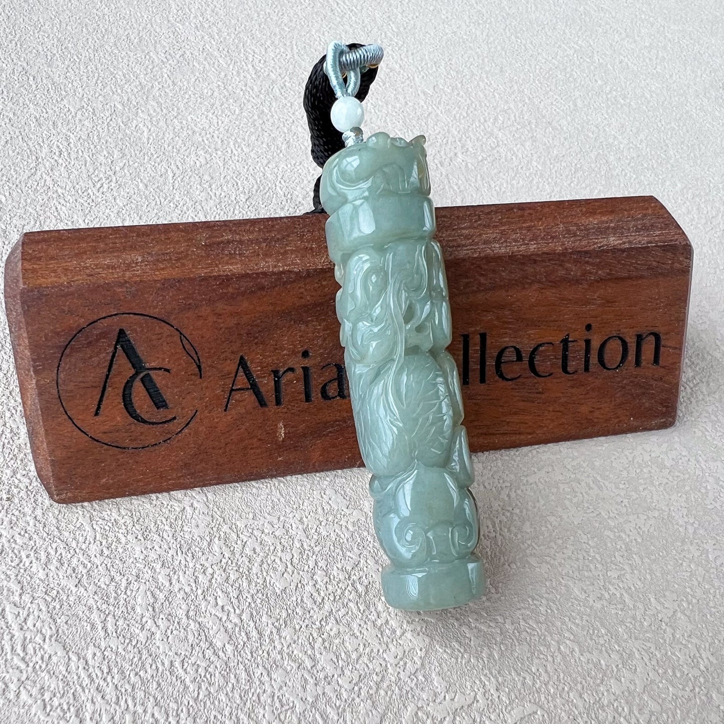 Green Jadeite Jade Dragon Pillar Column Chinese Zodiac Hand Carved Pendant Necklace, YS-1122-1706899490