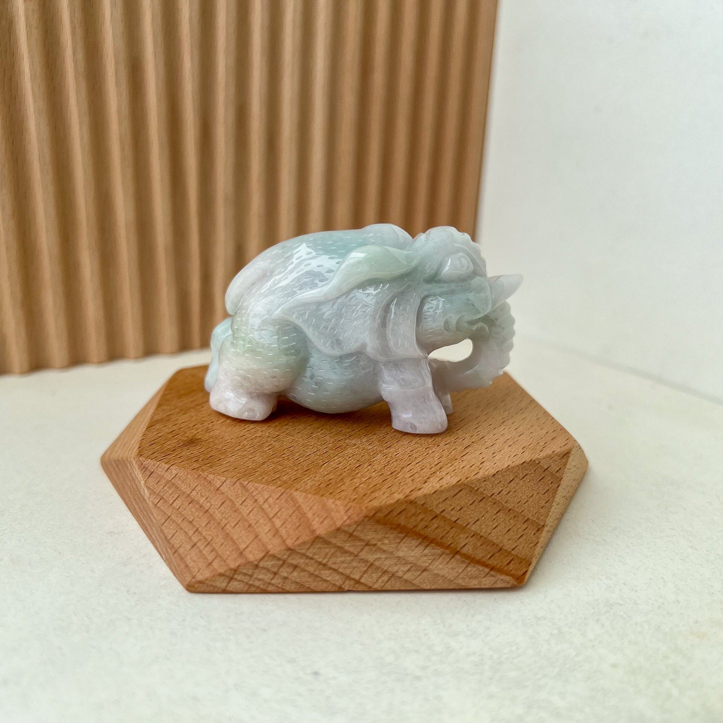 Hand Carved Jade Elephant, Light Green and Purple Jadeite Jade Statue Figurine, YGR-0233-1706936791