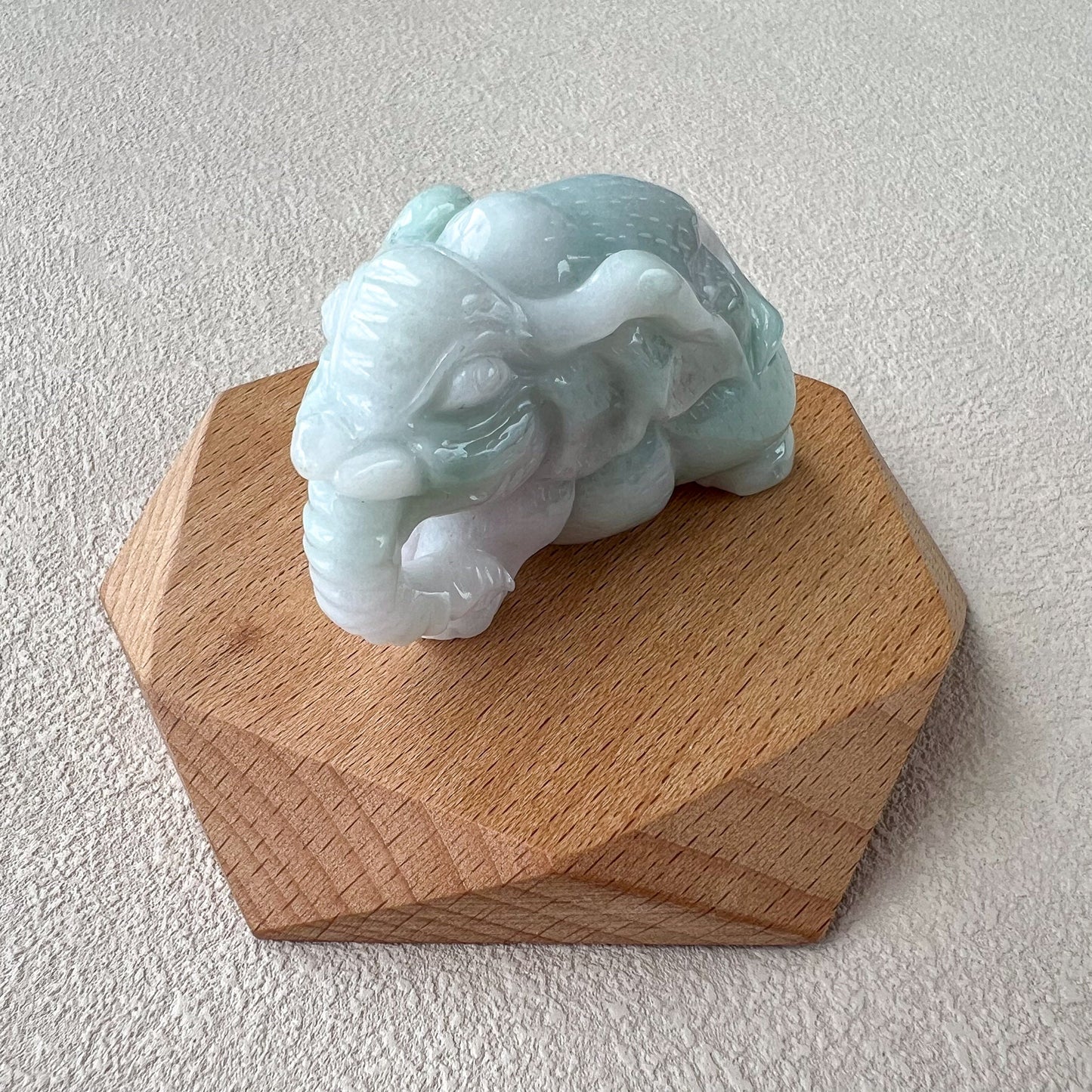 Hand Carved Jade Elephant, Light Green and Purple Jadeite Jade Statue Figurine, YGR-0233-1706936791