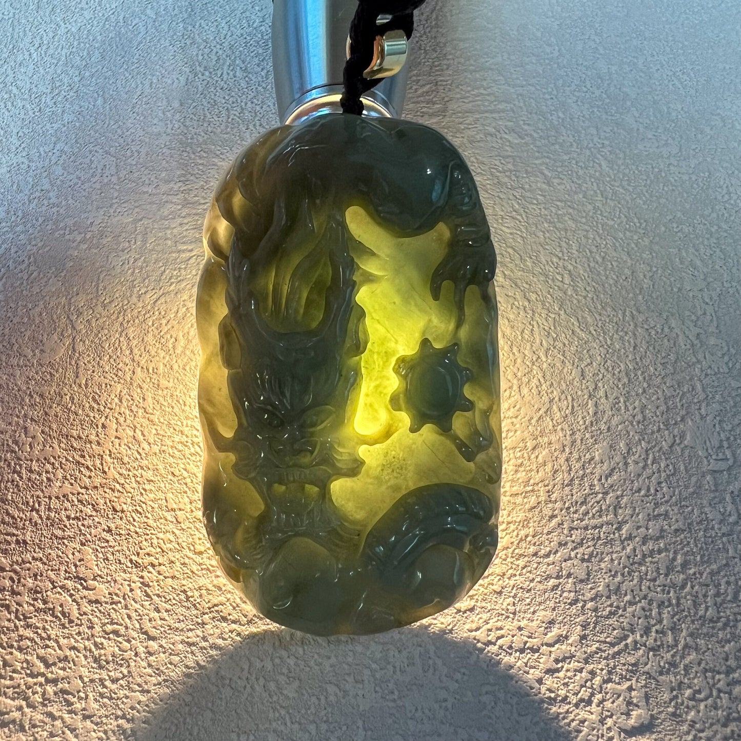 Large Green Jadeite Jade Dragon Chinese Zodiac Hand Carved Pendant Necklace, YJ-0722-0004925