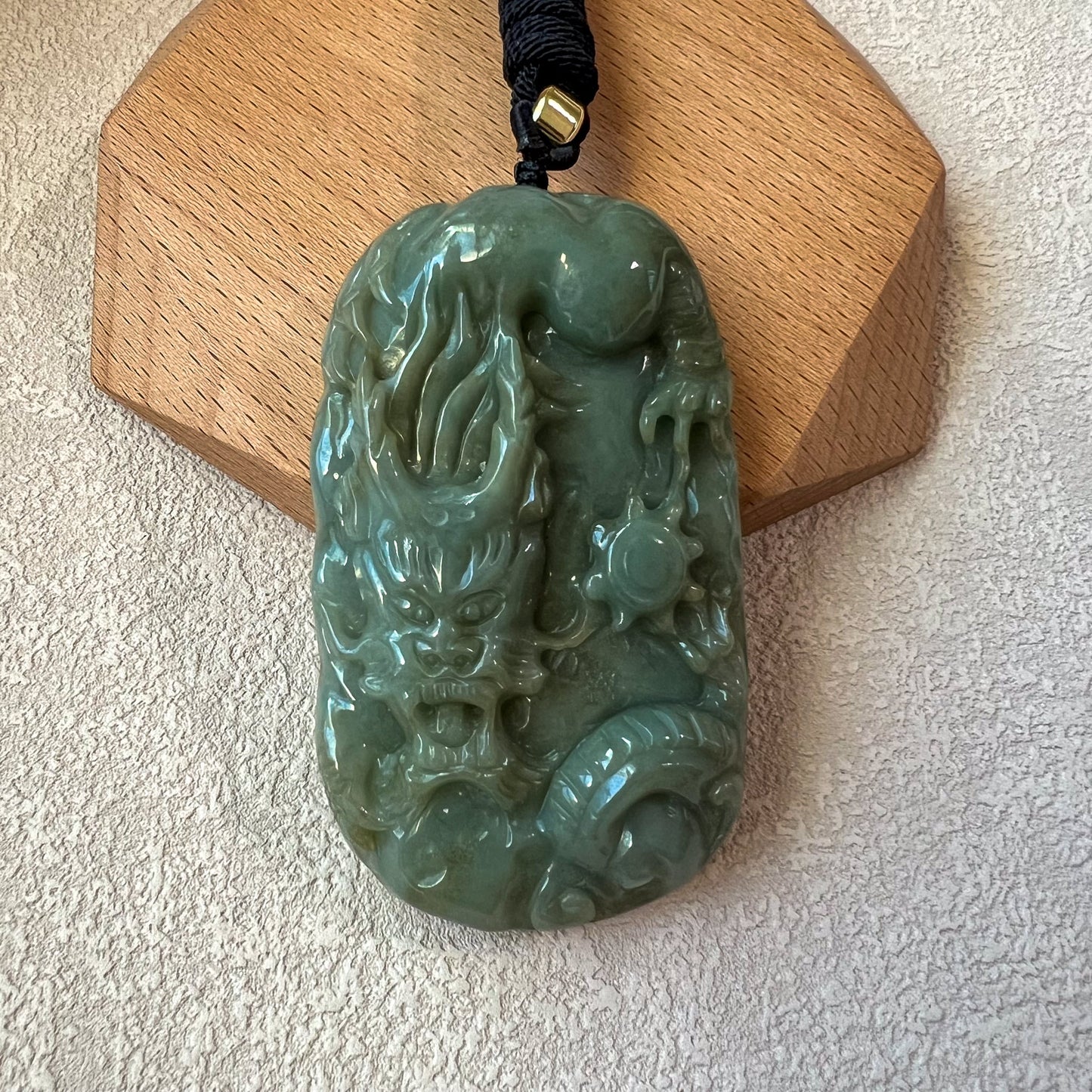 Large Green Jadeite Jade Dragon Chinese Zodiac Hand Carved Pendant Necklace, YJ-0722-0004925