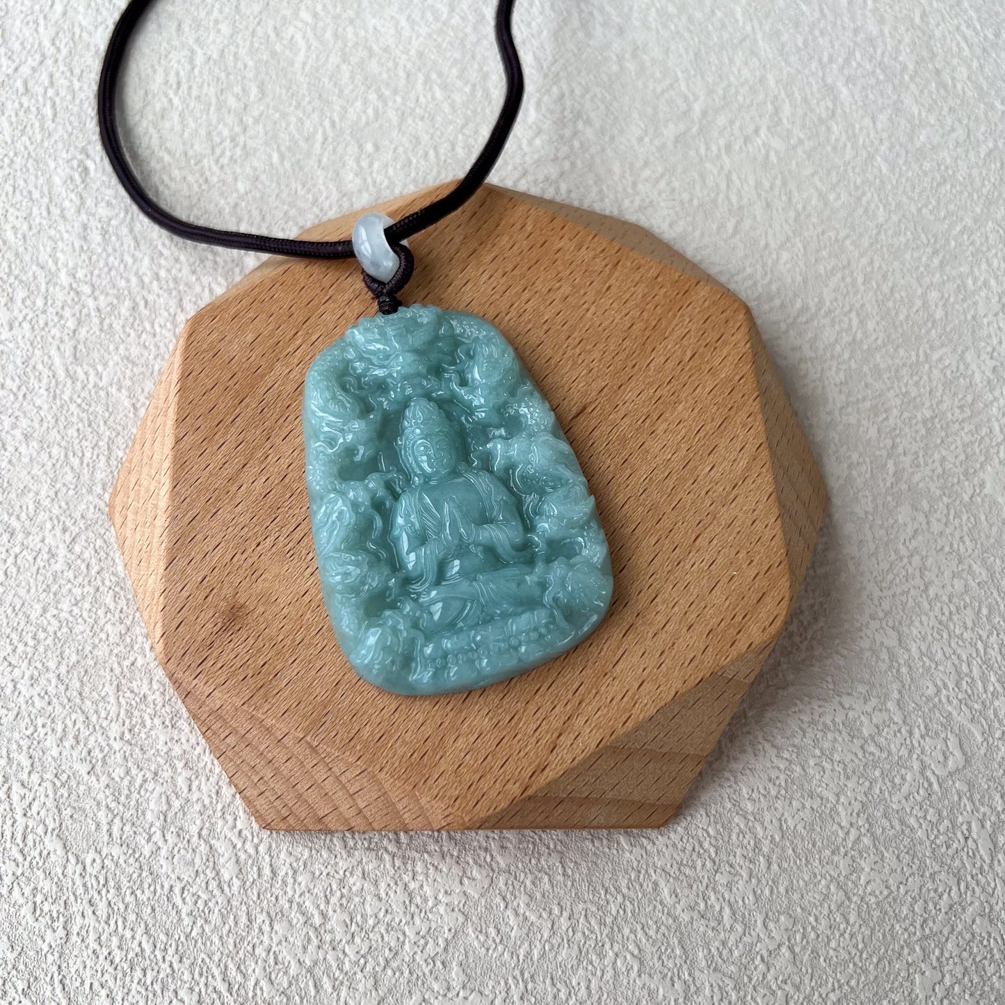 Green Jadeite Jade Guan Yin Kwan Yin Protected by Dragons Avalokitesvara Carved Pendant, BGC-0323-0038610