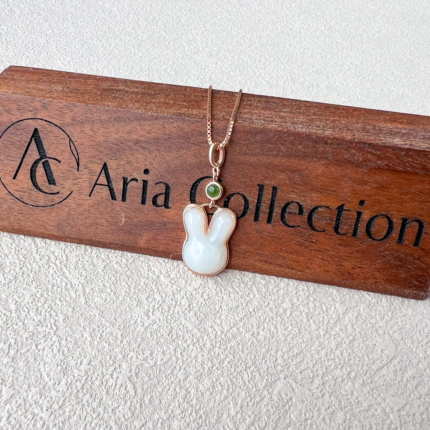 Nephrite Jade Rabbit Pendant with Rose Gold Plated Sterling Silver, YS-0622-1707686077