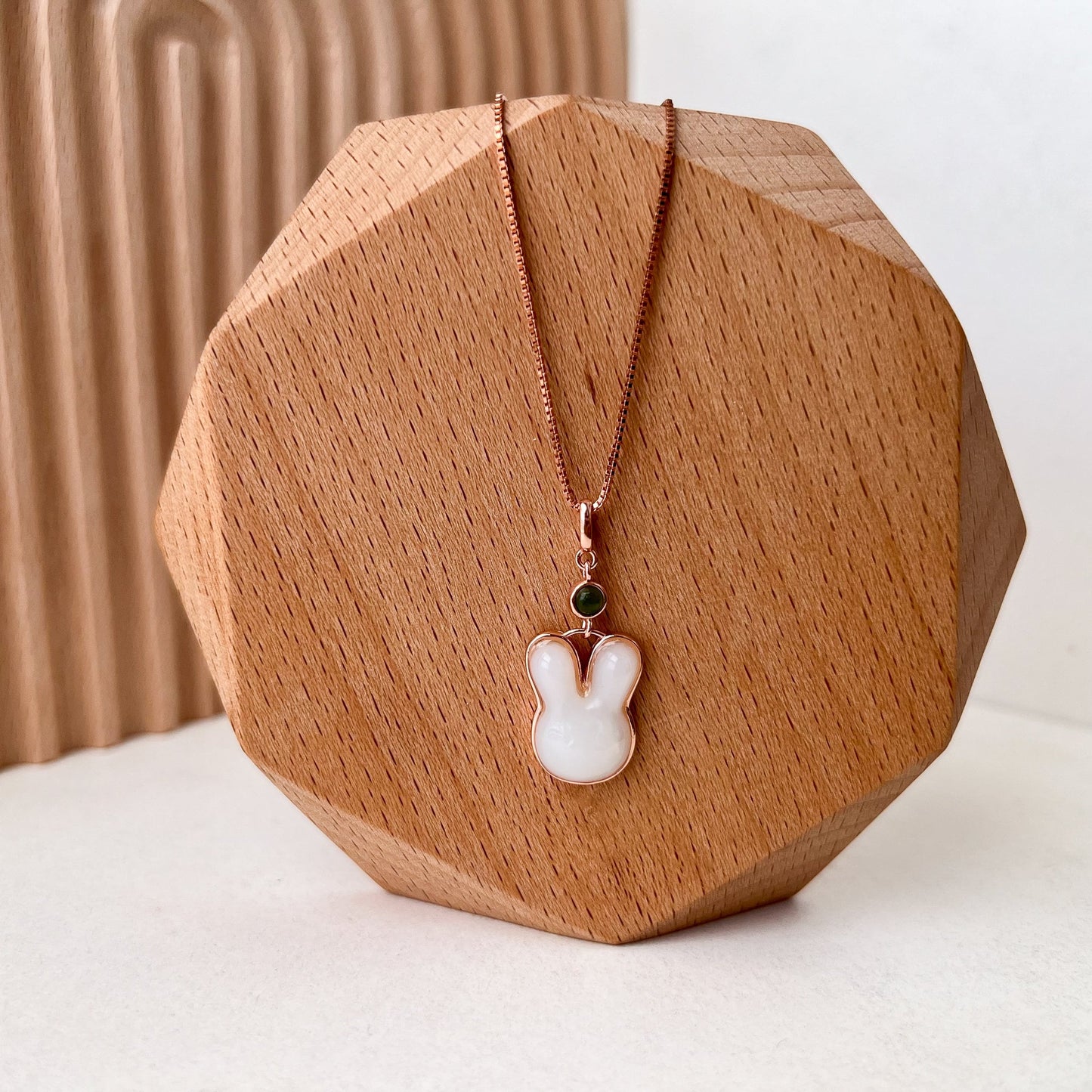 Nephrite Jade Rabbit Pendant with Rose Gold Plated Sterling Silver, YS-0622-1707686077