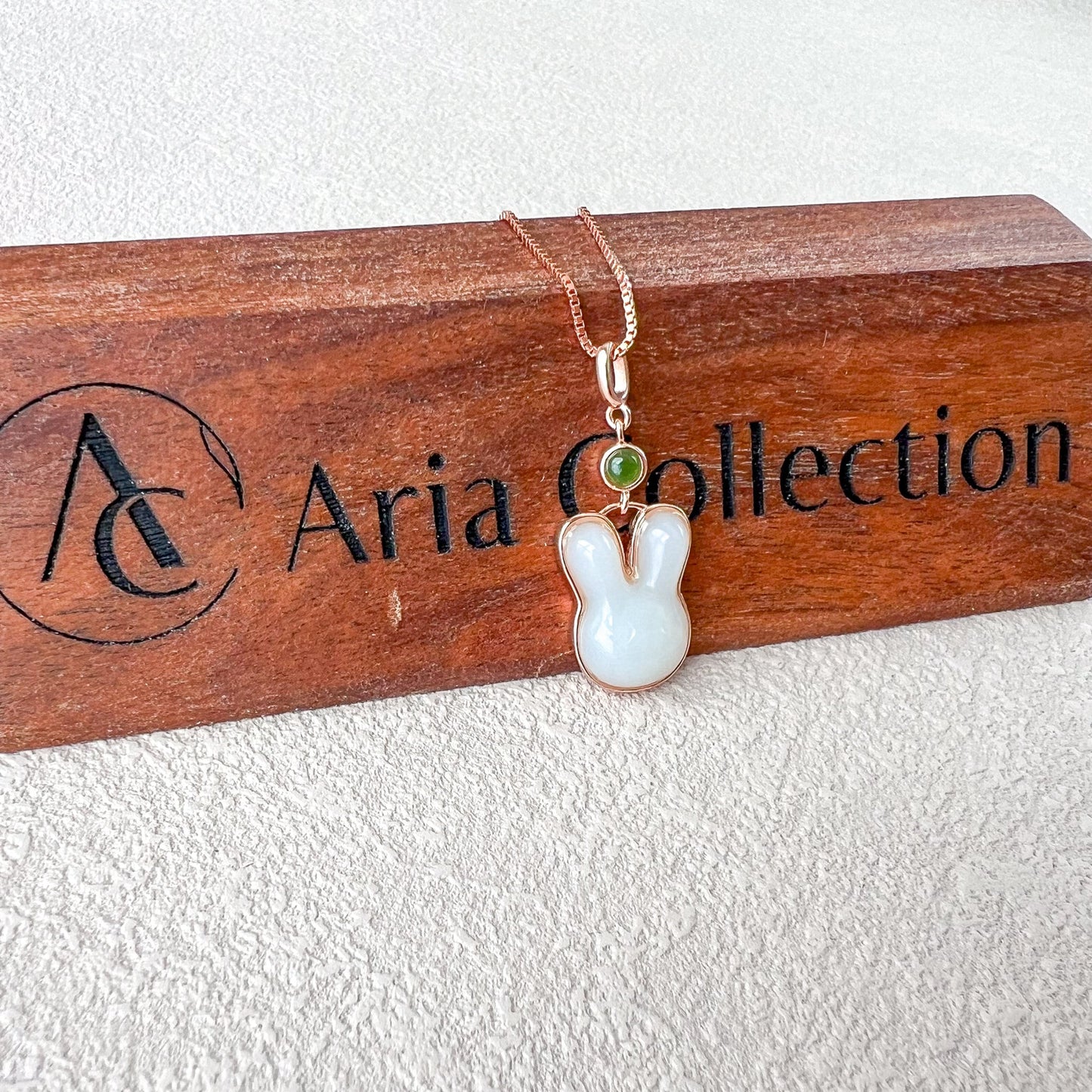 Nephrite Jade Rabbit Pendant with Rose Gold Plated Sterling Silver, YS-0622-1707686077